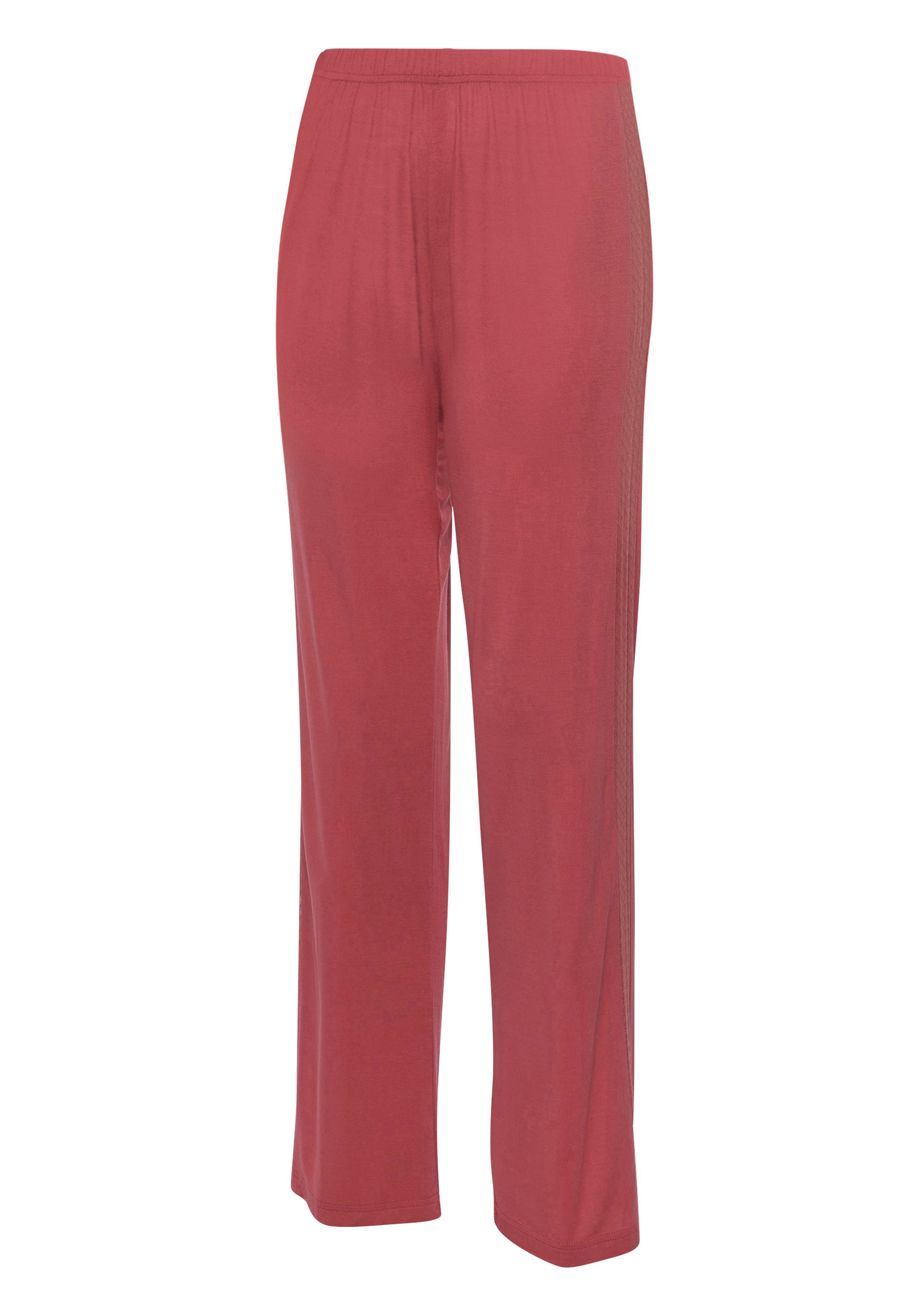 LASCANA Pyjamahose mit rosenholz Spitze Seitenstreifen transparenter aus