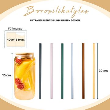 SÄNGER Gläser-Set mit Bambusdeckel und Strohhalmen, Glas, 12-teilig, 400 ml, heiße & kalte Getränke, verschiedene Farben