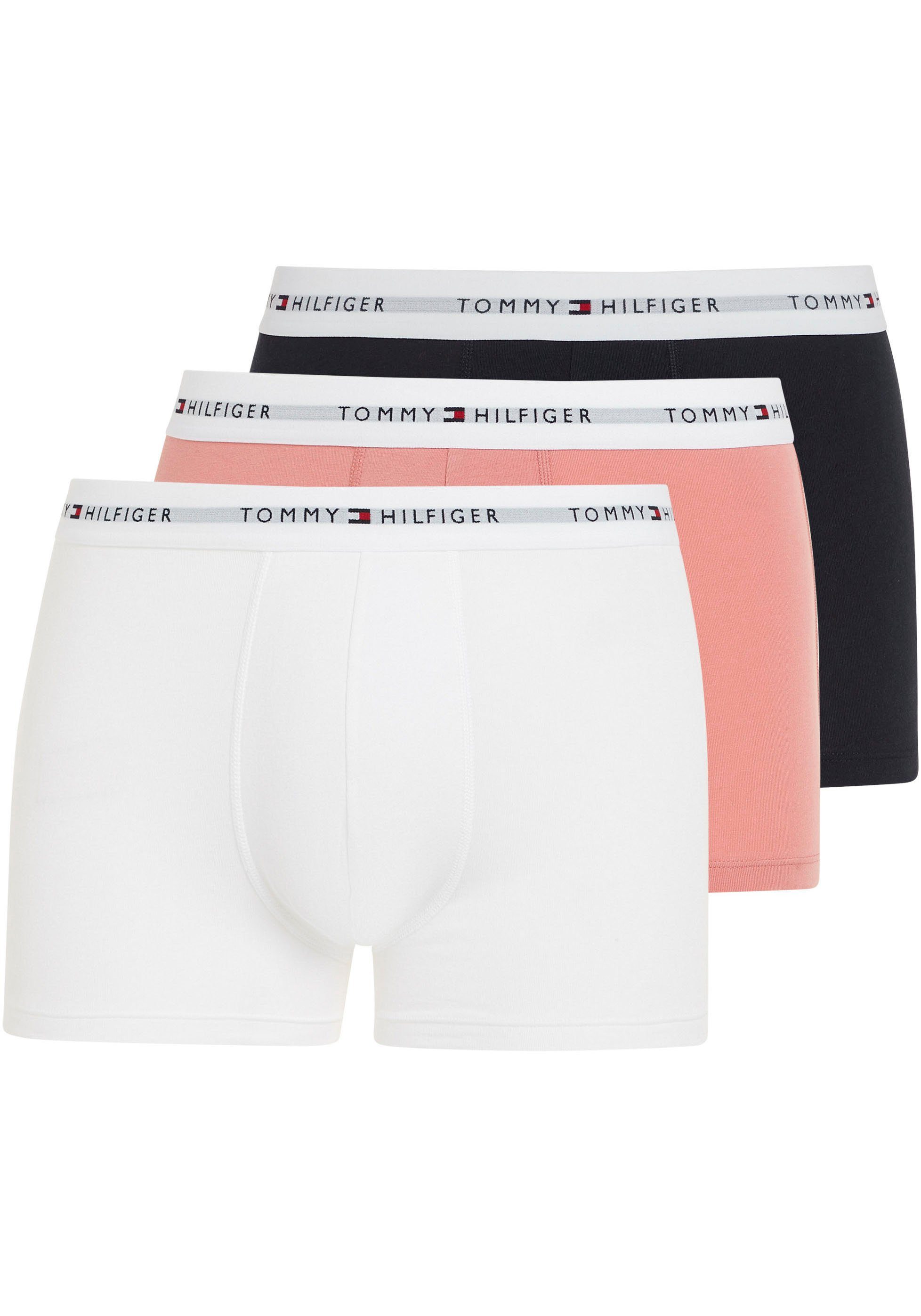 Tommy Hilfiger 3P Trunk Underwear 3er-Pack) Sky/Flora Pink/White Desert Logo-Elastikbund TRUNK mit 3-St., (Packung
