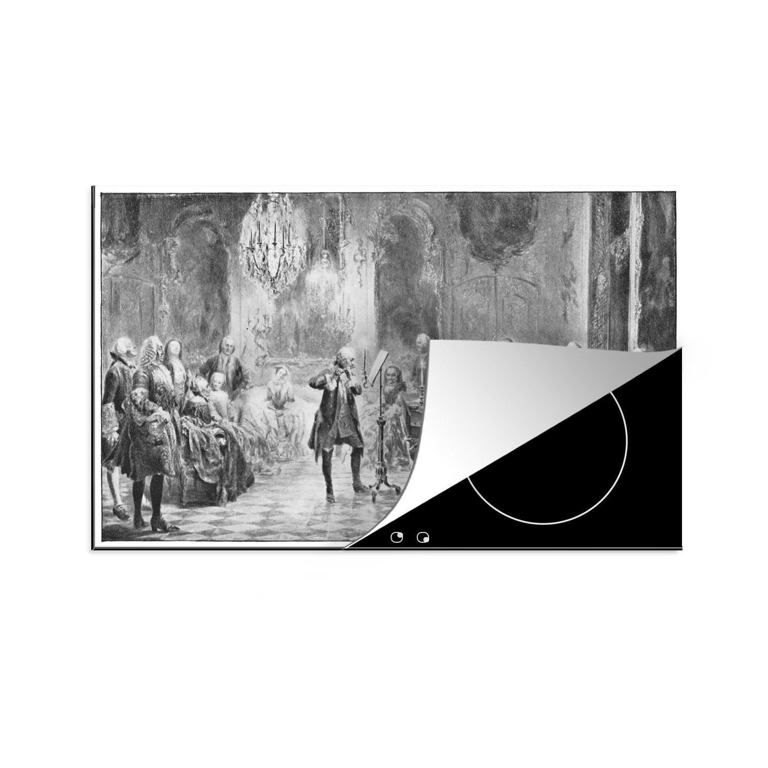 MuchoWow Herdblende-/Abdeckplatte Eine antike Illustration des Schlosses Sanssouci in Potsdam, Vinyl, (1 tlg), 81x52 cm, Induktionskochfeld Schutz für die küche, Ceranfeldabdeckung