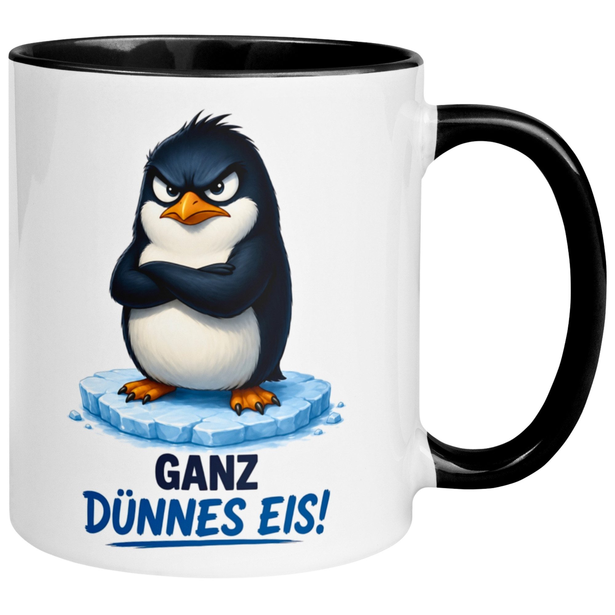 Momentals Tasse Pinguin – „Ganz dünnes Eis“ – lustiger Geschenk Becher Morgenmuffel, Gratis Versand · Links-&Rechtshänder · Spülmaschinenfest