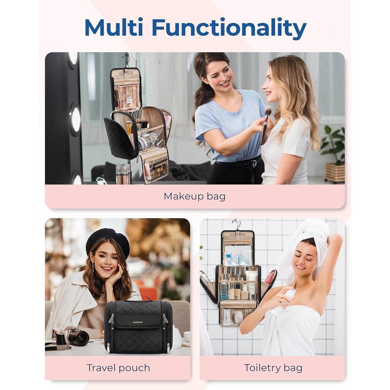 LuxusKollektion Kulturbeutel Kulturbeutel Make Up Organiser Groß Aufhänger Damen Mädchen Schwarz – Bild 4 von 5