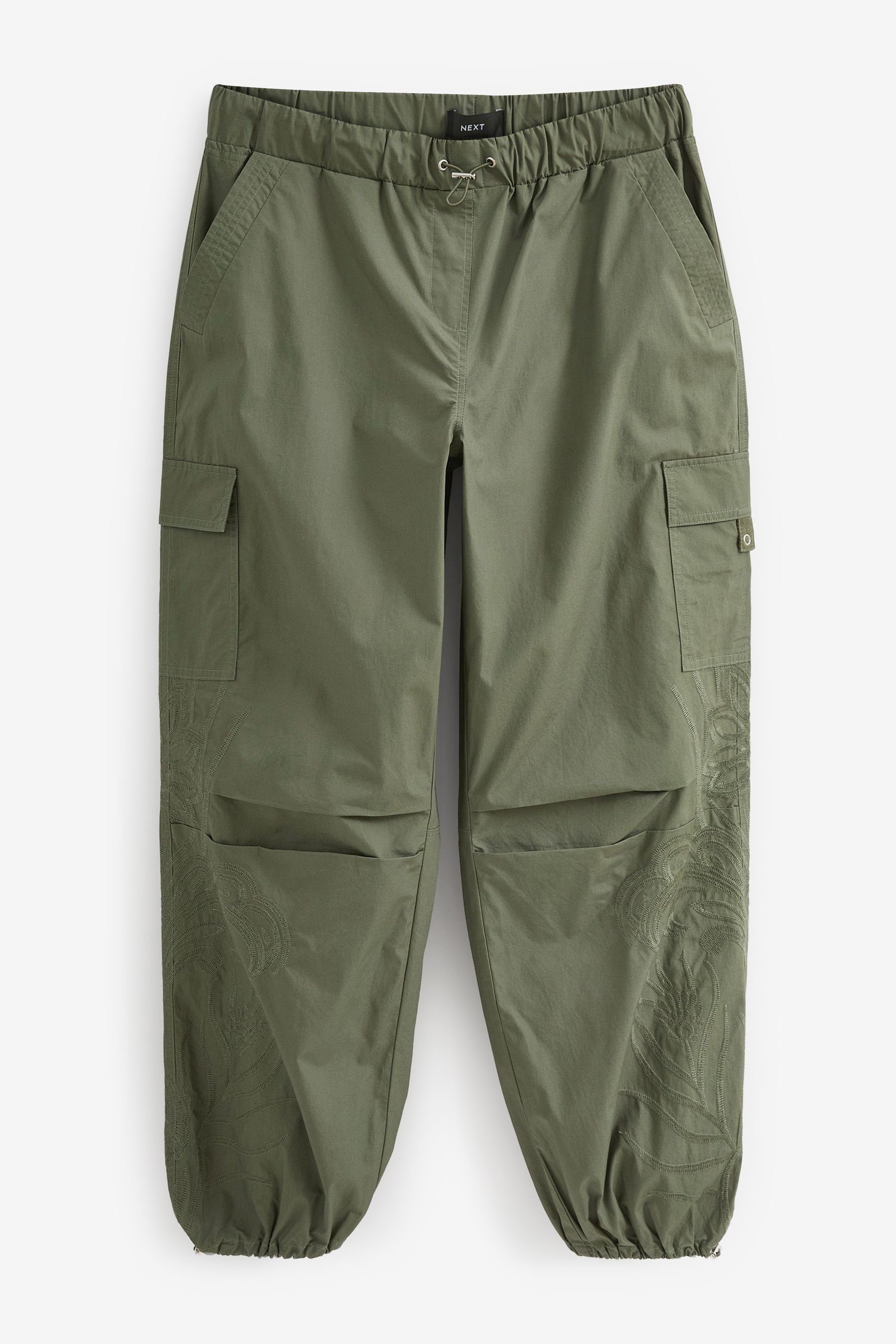 Next Cargohose Cargohose (1-tlg) Green Embroidery Fallschirm Khaki