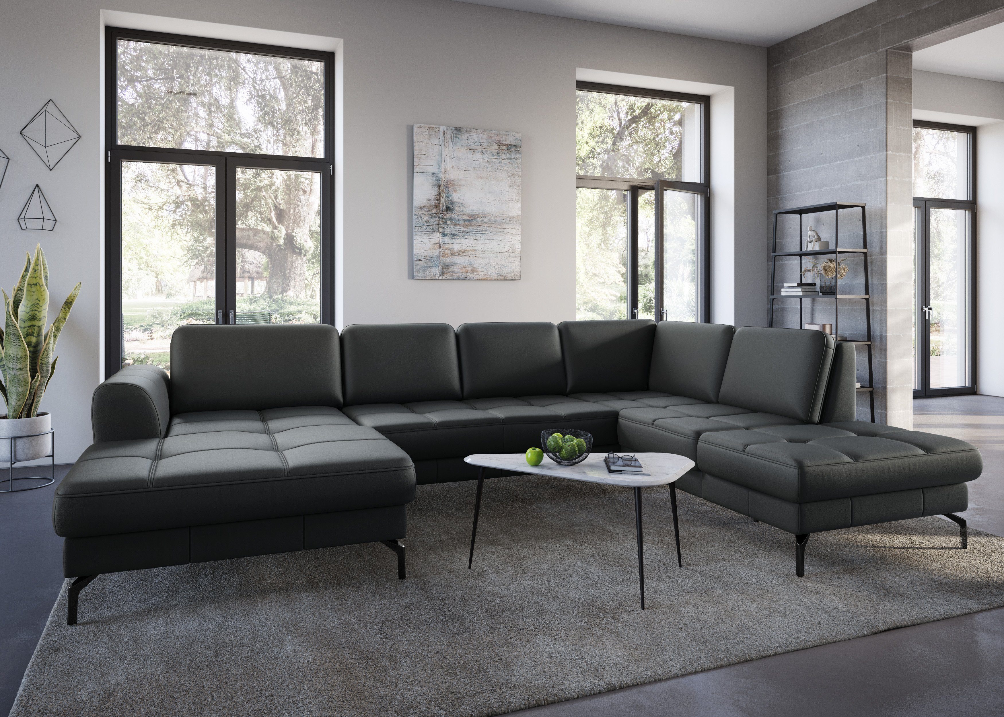 sit&more Wohnlandschaft Bendigo U-Form, inklusive Sitztiefenverstellung, Bodenfreiheit 15 cm, in 2 Fußfarben