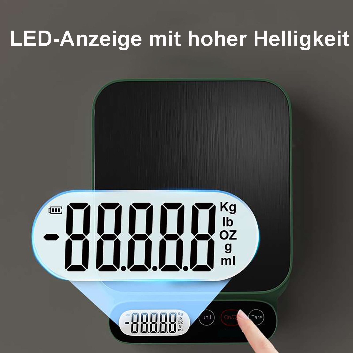 OYLCDI Küchenwaage Digitale Küchenwaage, Edelstahloberfläche, LCD-Display, (Tara-Funktion, automatische Abschaltung, digitale Edelstahl-Lebensmittelwaage), Messgenauigkeit 1 g,bis 5000g 5kg, g/ml/oz/lb/fl