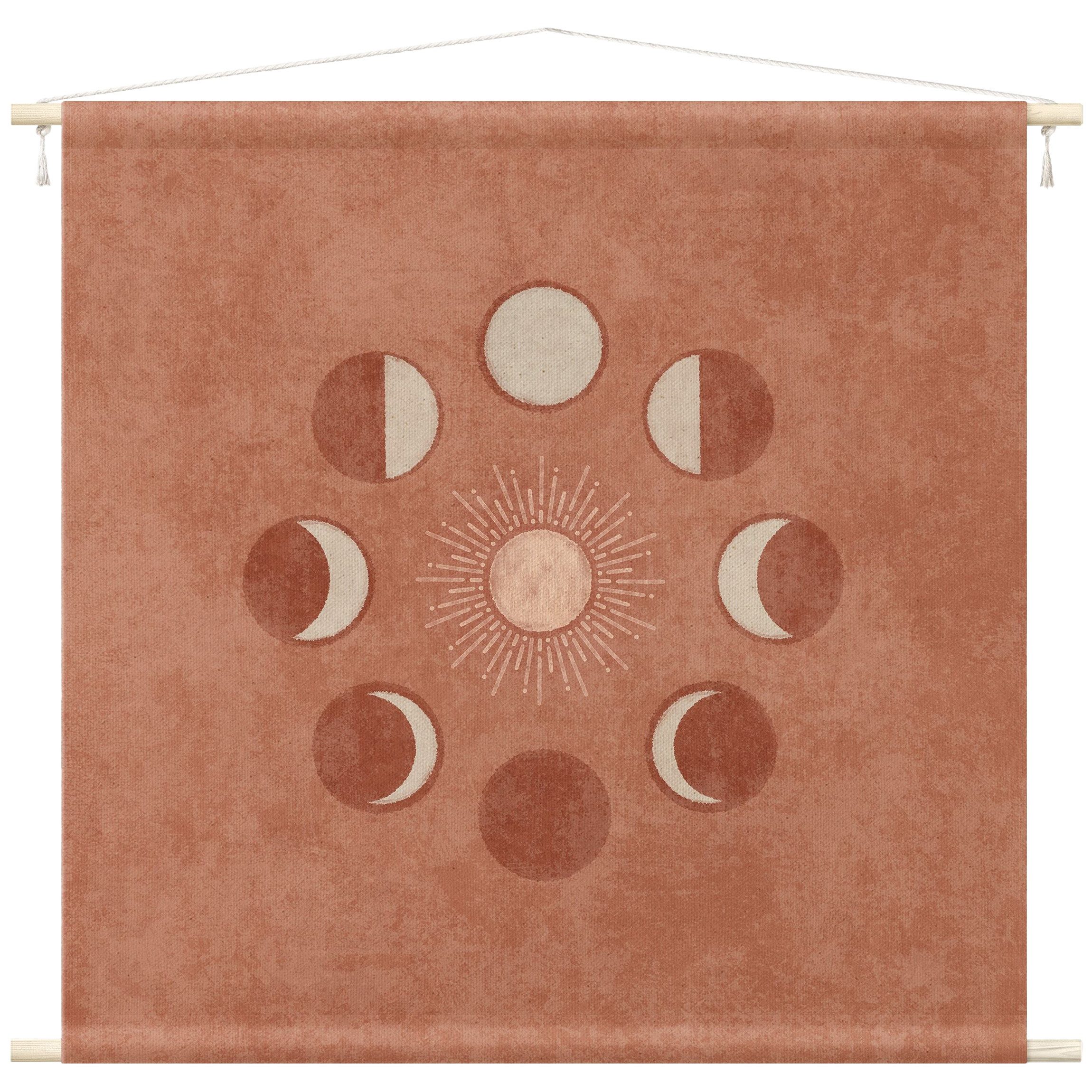 Bilderdepot24 Wandteppich modern Boho Vintage Spirituell beige, quadratisch, Höhe: 2.6 mm, großes Wandbild aus Natur-Baumwolle Wandbehang Stoffbild Tuch Wollseil