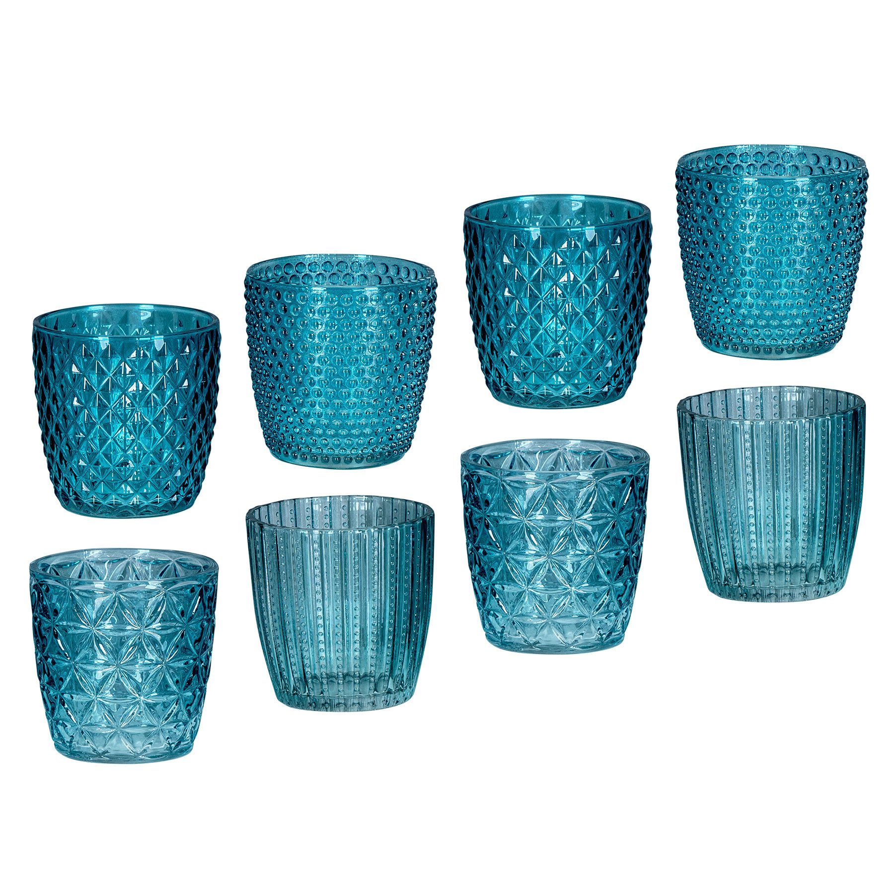Levandeo® Teelichthalter, 8er Set Windlicht H7,5cm Glas Türkis Teelichthalter Tischdeko Kerzen