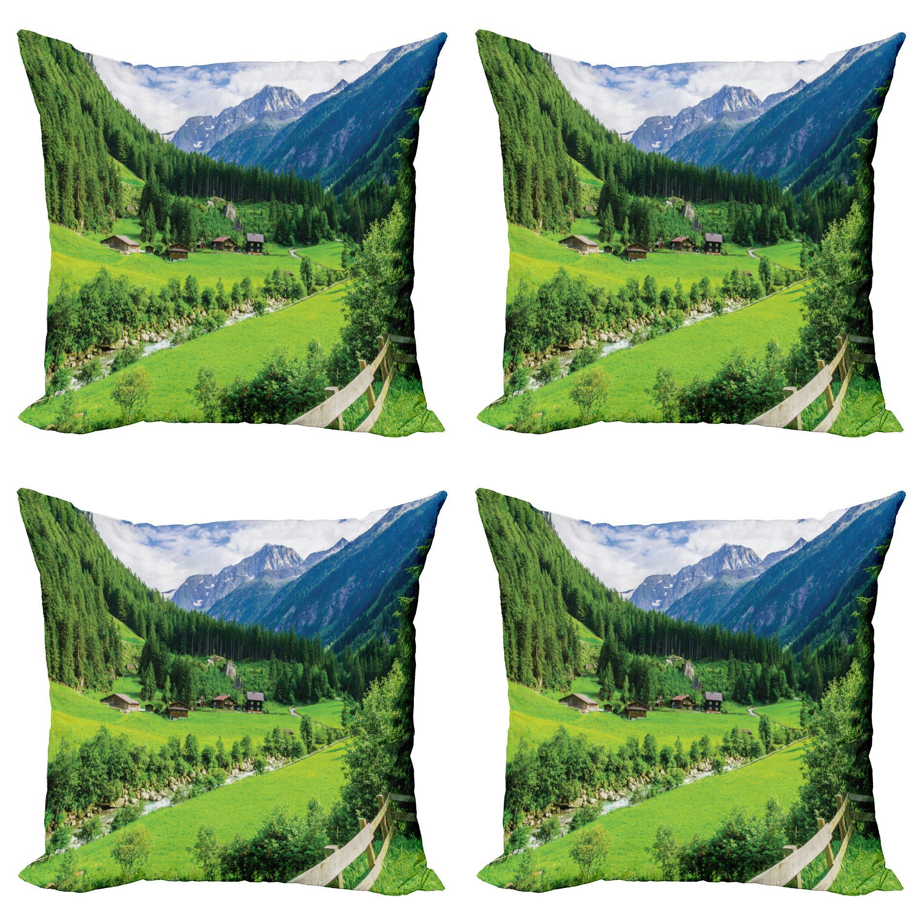 Kissenbezüge Modern Accent Doppelseitiger Digitaldruck, Abakuhaus (4 Stück), Natur Alpine Landschaft Pastoral