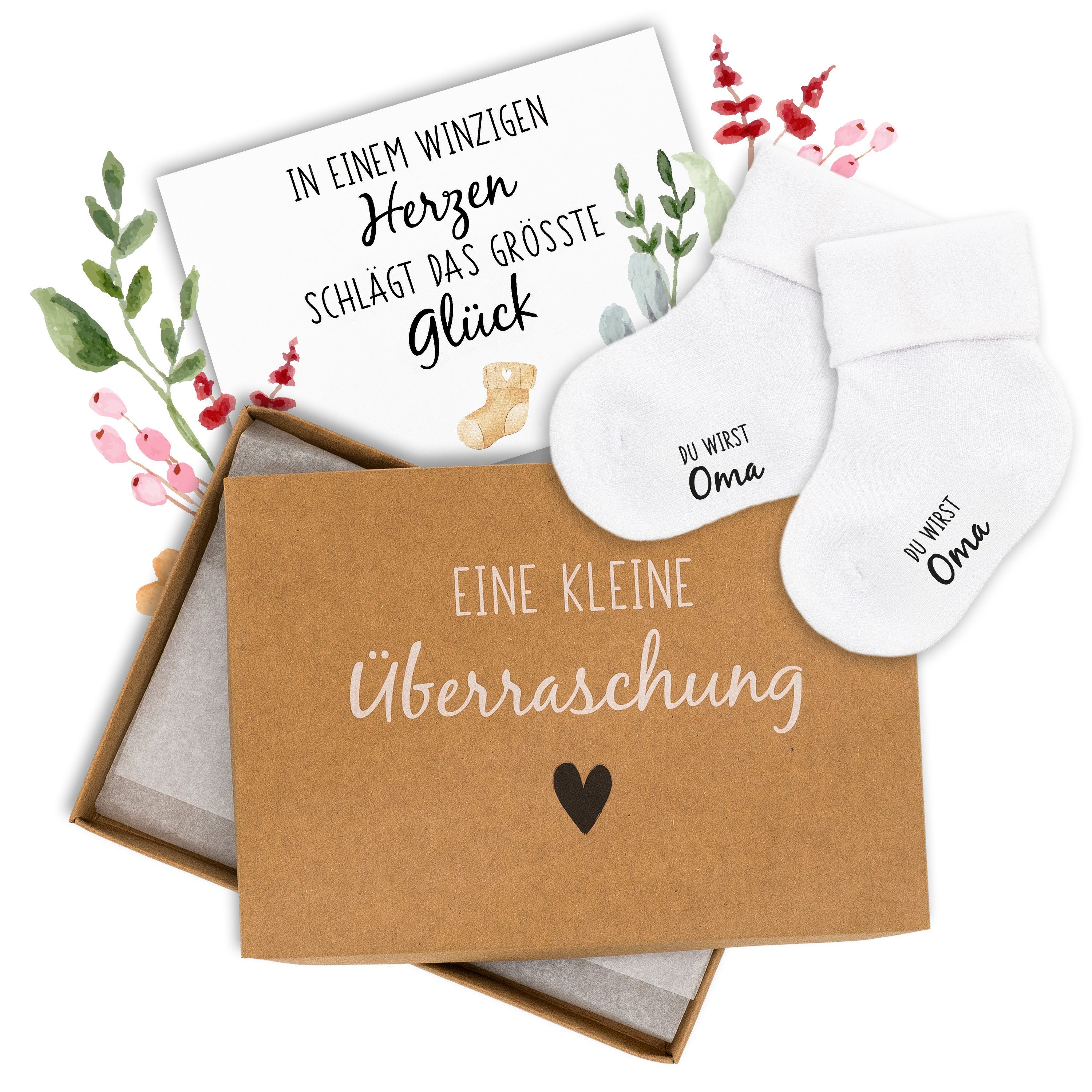 Amari Socken Babysocken Geschenkset Schwangerschaft verkünden (Packung, 1 Paar) Geschenkbox mit Karte & Umschlag