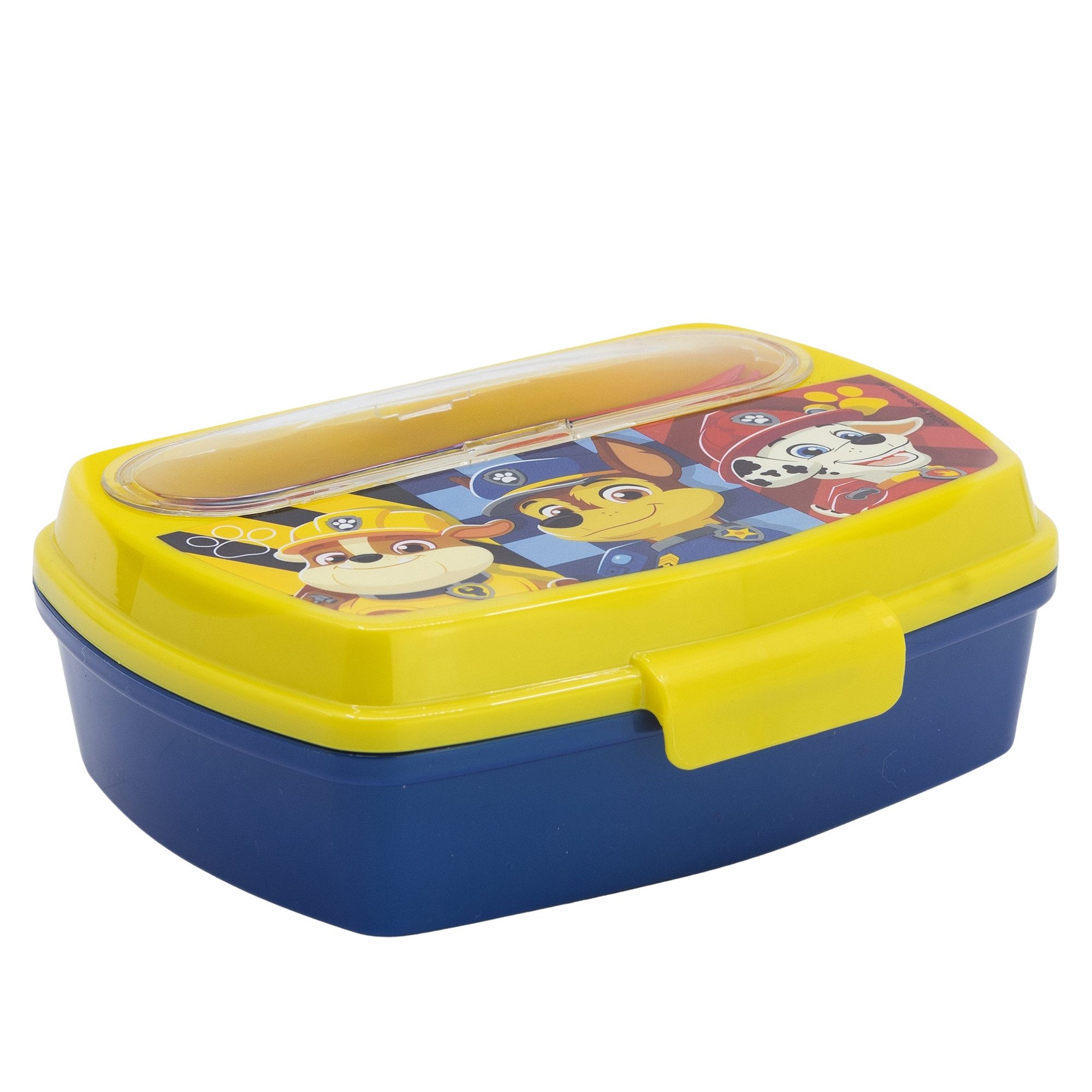 PAW PATROL Lunchbox Paw Patrol Chase Rubble 4 tlg Kinder Set Brotdose Besteck Trinkflasche, (Spar-Set, 4-tlg., Spar-Set)