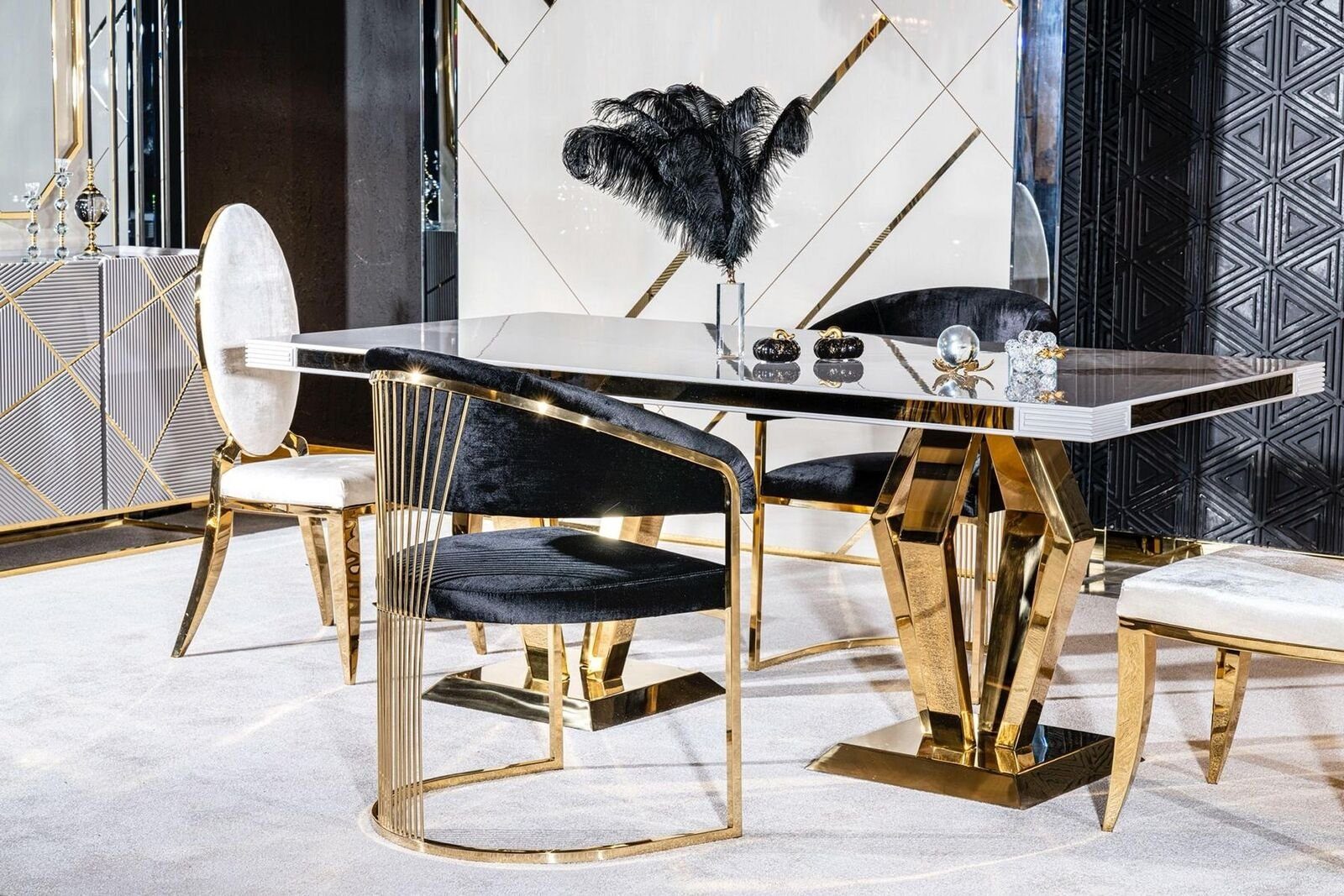 Luxus Stuhl in Neu, Stuhl Elemente Modernes Designer Made Edelstahl Textil JVmoebel Esszimmer Europa