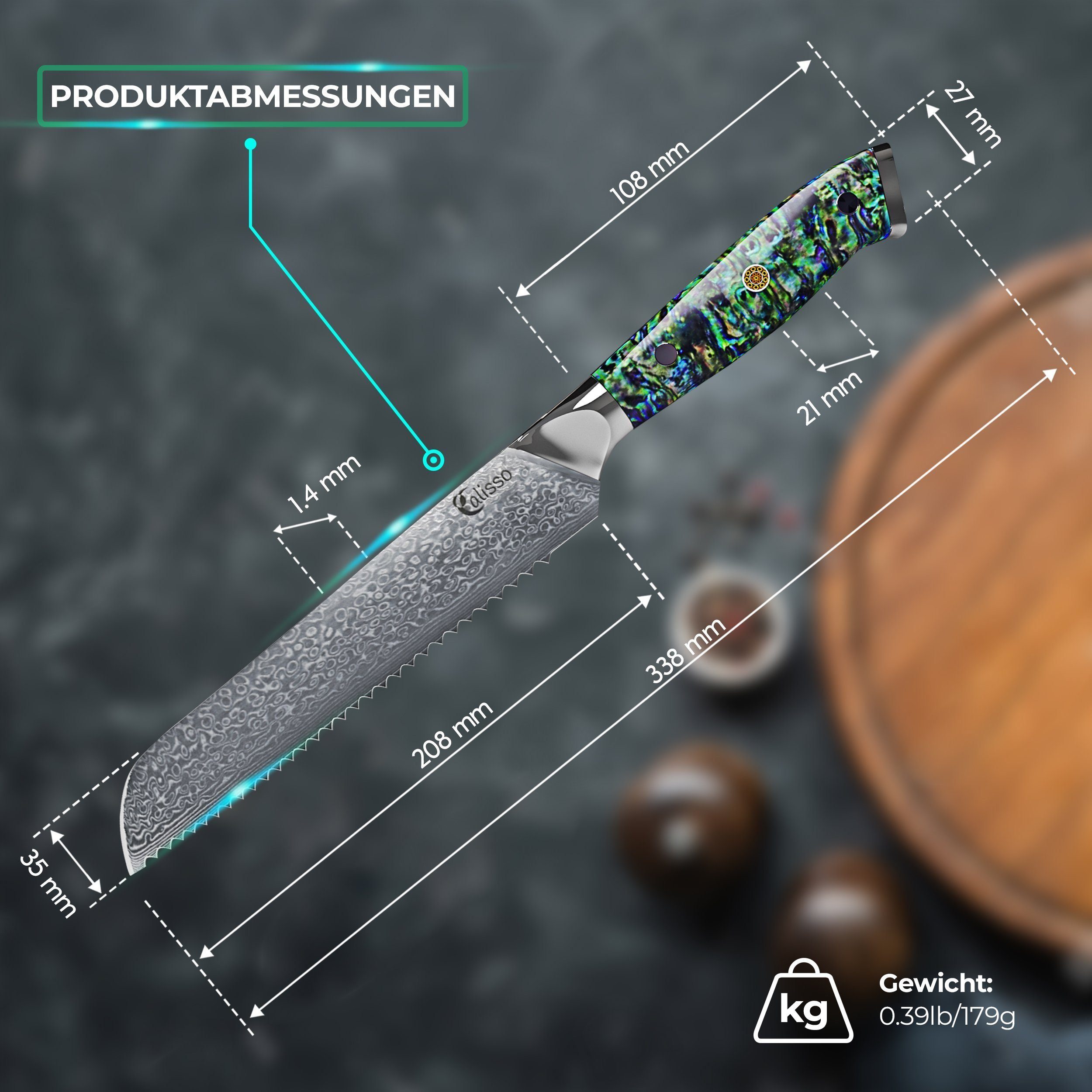 Calisso Brotmesser Küchenmesser Abalone Line Damaststahl