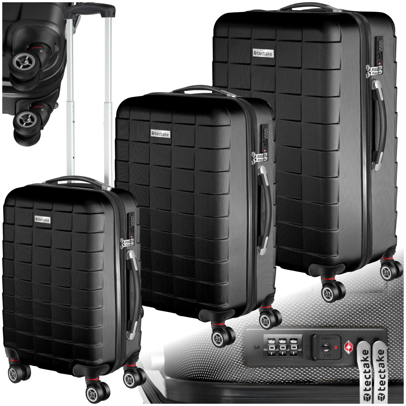 tectake Trolley Hartschalenkoffer-Set, 4 Rollen, 3-teilig, aus robustem ABS günstig online kaufen