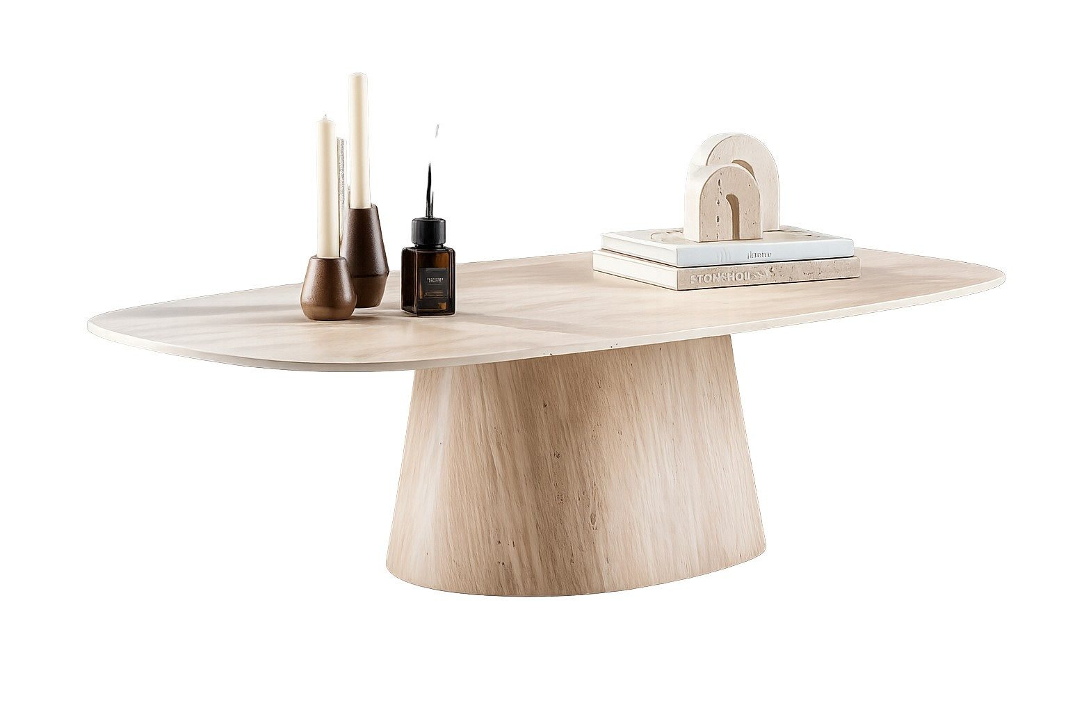 LEVEN Lifestyle Couchtisch Ovaler Couchtisch NOOR Travertinoptik 135 cm Keramik, Tischplatte aus hochwertiger Keramik