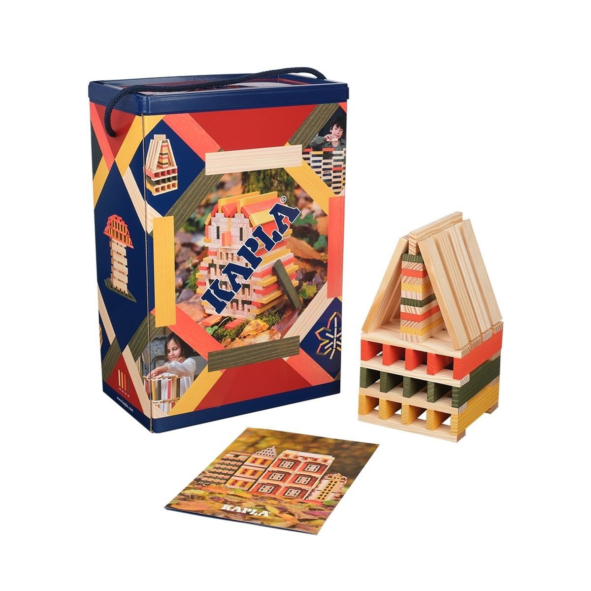 KAPLA® 200 Holzbausteine Herbstfarben mit Ideenheft, Pinienholz, ab 2 Spielbausteine