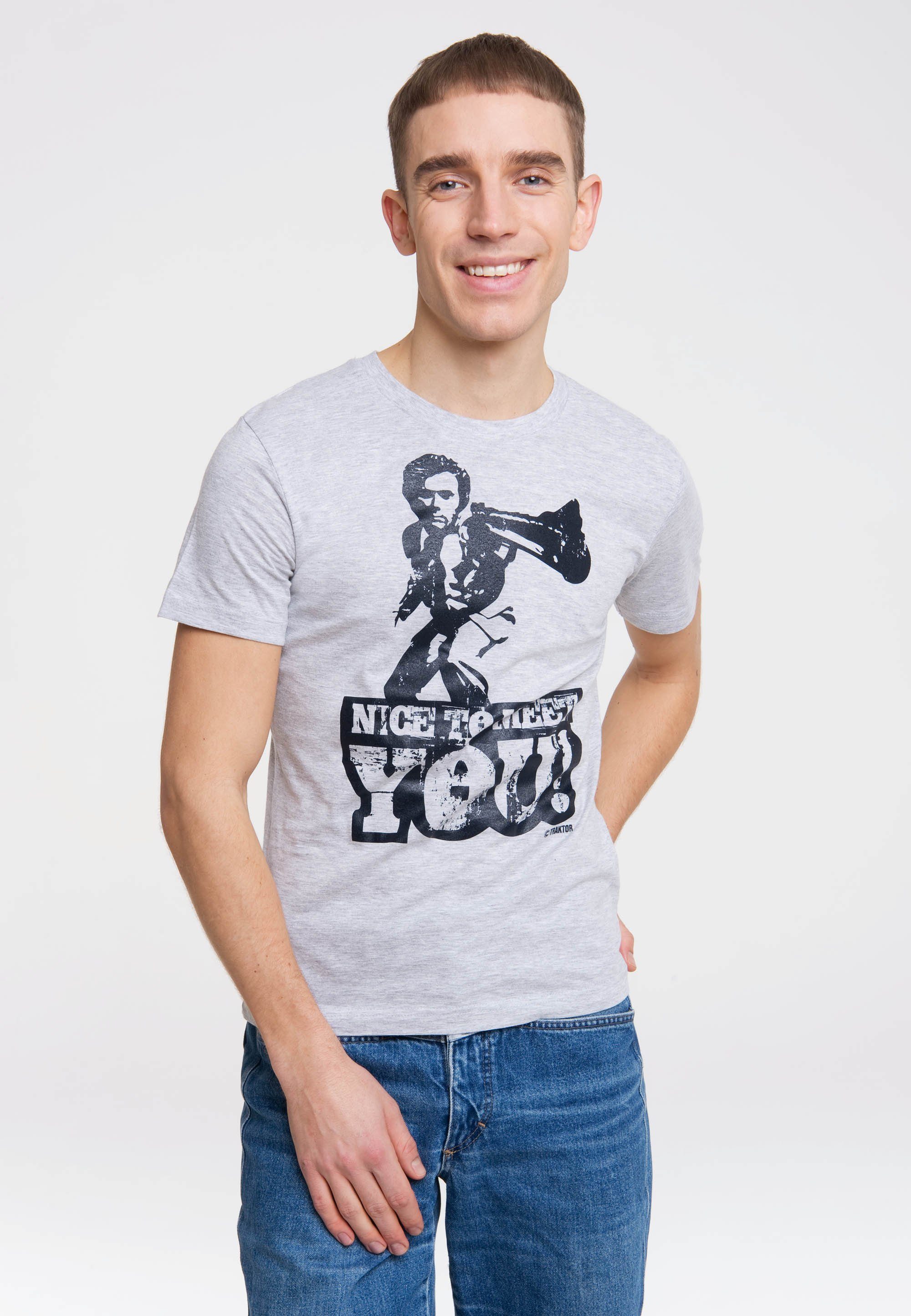 Herren Shirts LOGOSHIRT T-Shirt NICE TO MEET YOU mit Dirty Harry-Print