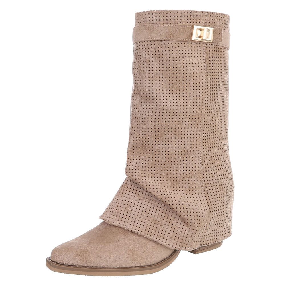 Ital-Design Eleganter perforierter Boot mit Riegelverschluss für Damen Westernstiefel (91261289) Blockabsatz Stiefel in Hellbraun