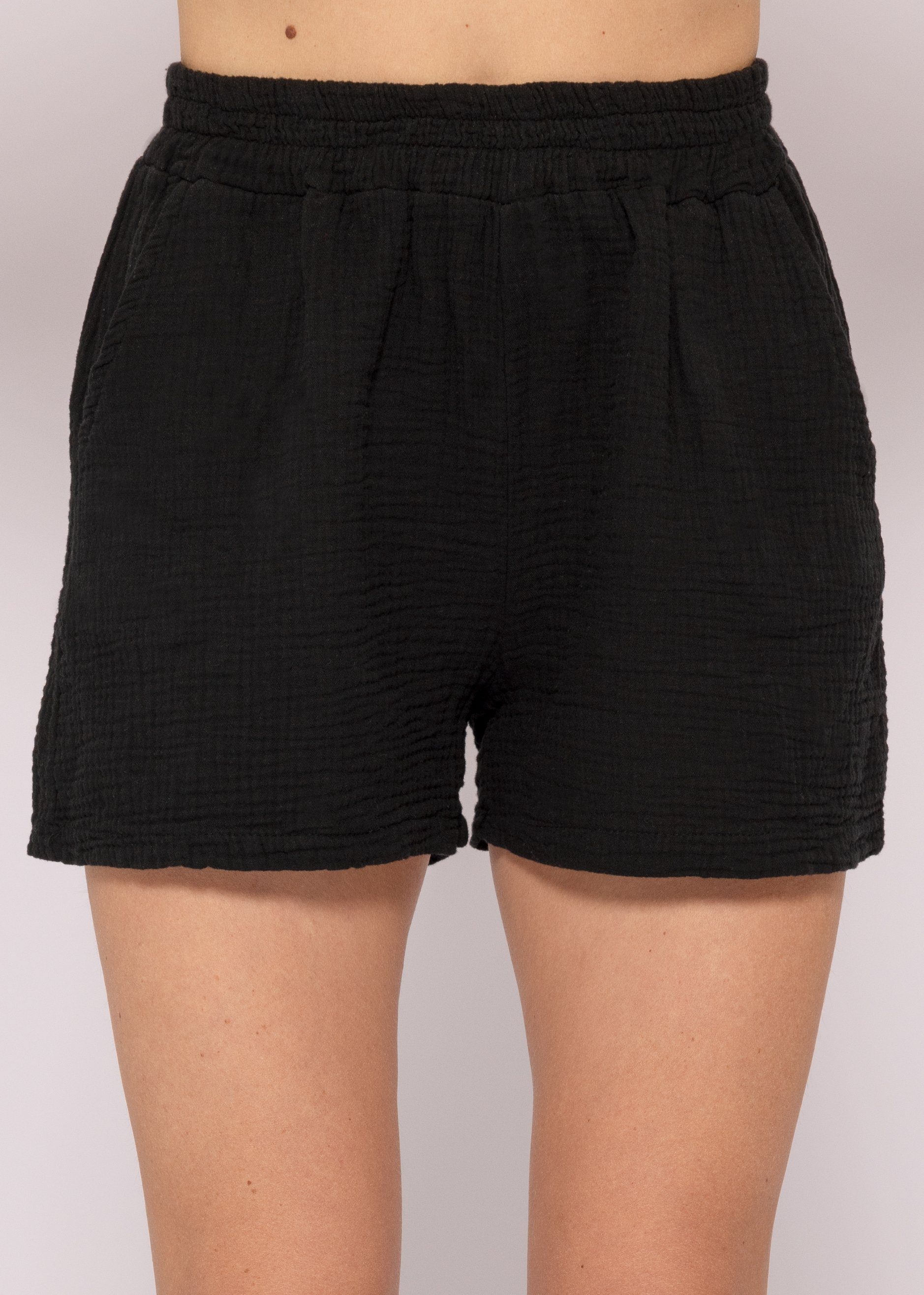 Shorts Sommer Schwarz atmungsaktiv, Musselin (Musselin), % sehr in Made Italy Baumwolle Damen leicht, Hose Kurz 100 SASSYCLASSY