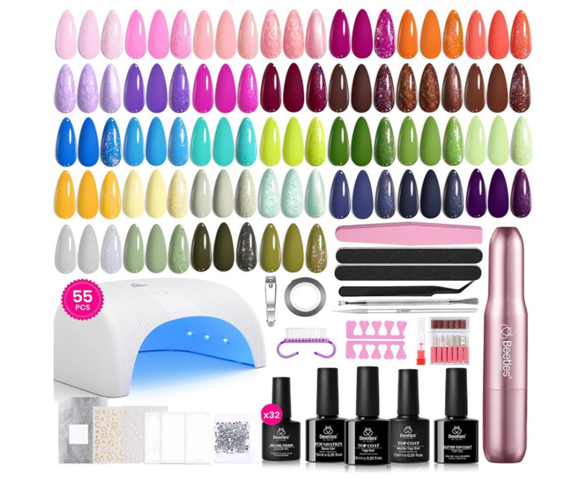 TSE Kunstfingernägel Beetles Gel Nagelset 35 Farben mit UV LED Lampe 68-teilig Komplett
