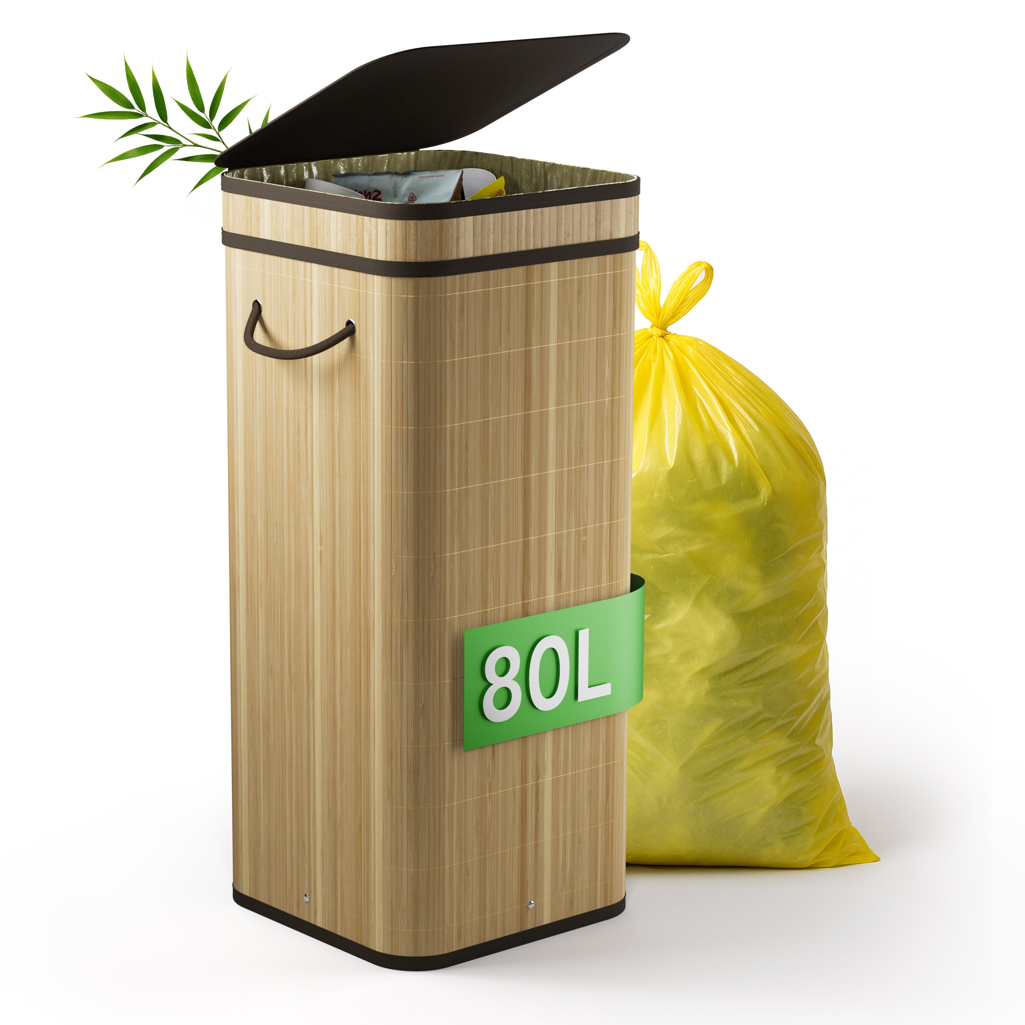 New Habitat Мусорные подставки Gelber Sack Ständer aus Bambus I 80L mit geruchsdichtem Deckel