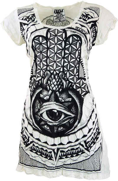 Guru-Shop T-Shirt Sure Long Shirt, Minikleid Fatimas Hand - weiß Festival, Goa Style, alternative Bekleidung
