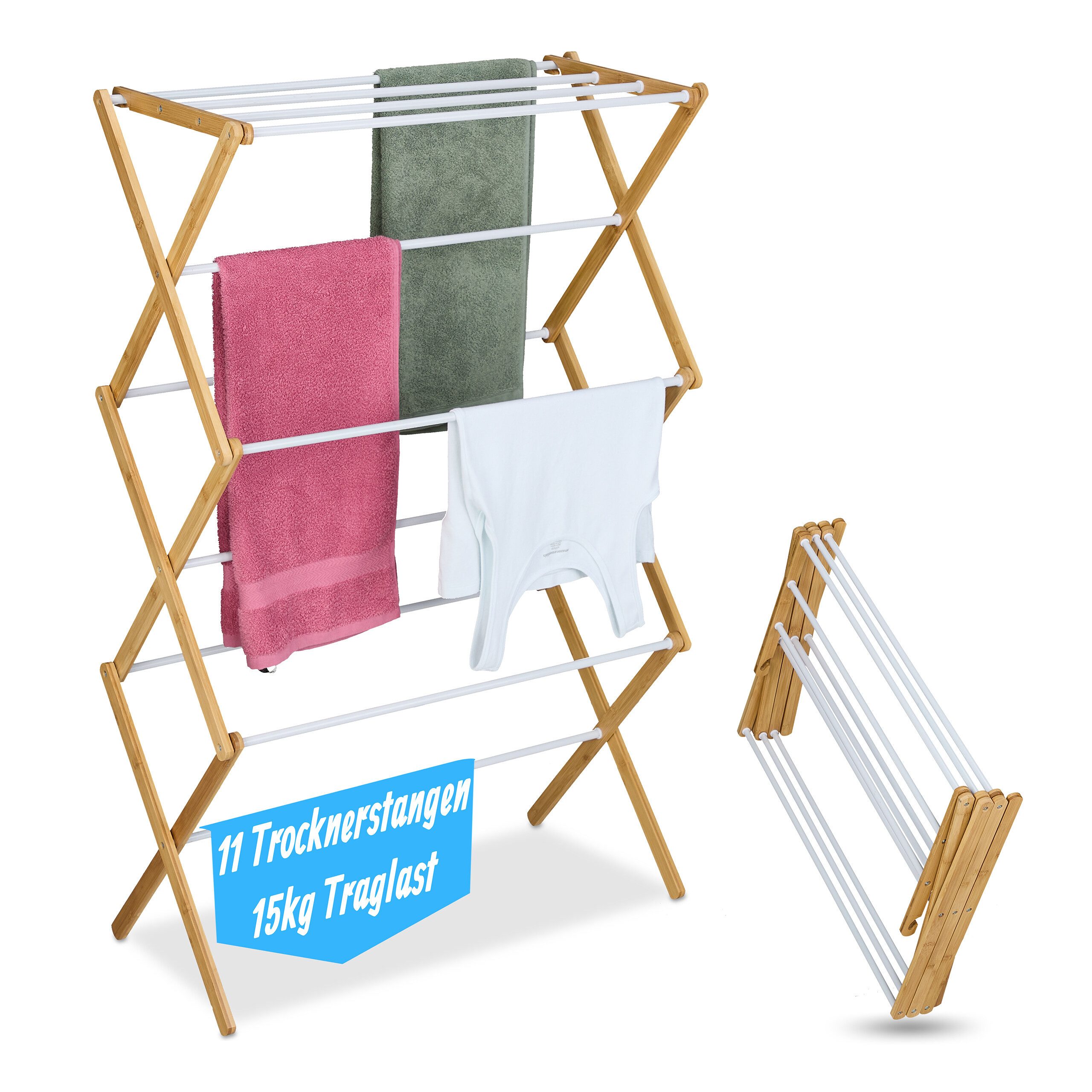 relaxdays Wäscheständer Klappbarer Wäscheständer, Holz / Weiß
