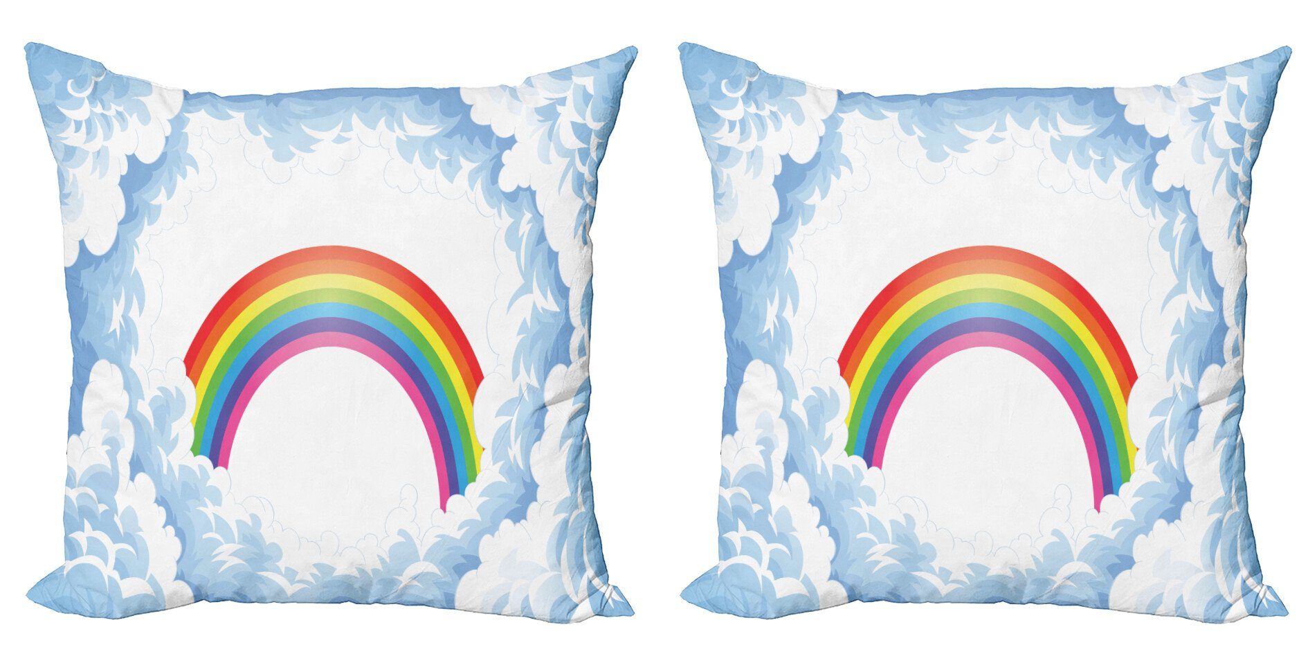 Digitaldruck, (2 Doppelseitiger Abakuhaus Kissenbezüge Fluffy Karikatur Regenbogen Stück), Accent Modern Clouds