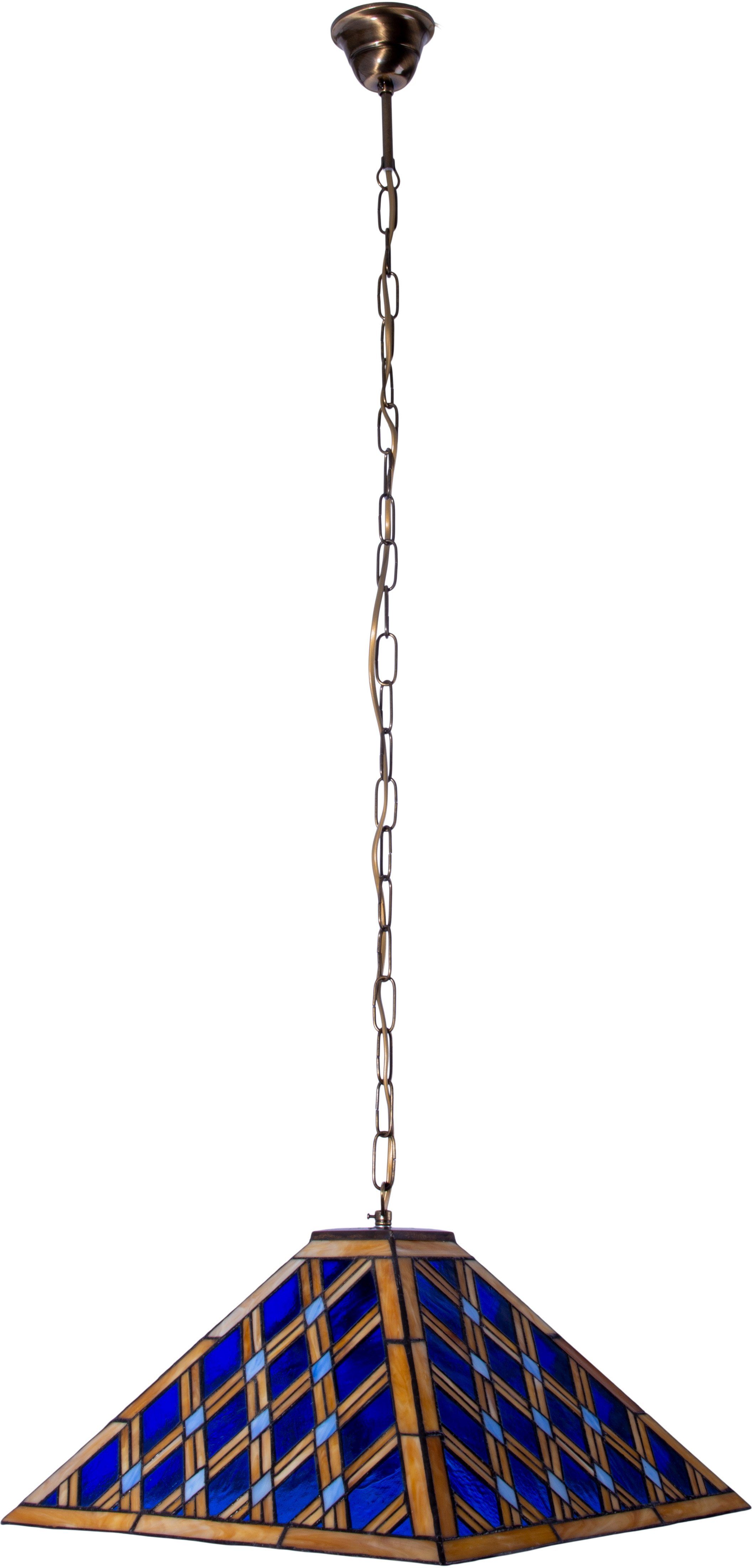 näve Pendelleuchte Pyra, ohne Leuchtmittel, Tiffany-Stil pyramidenförmig Glas blau/gold 1xE27 Pendel 80cm