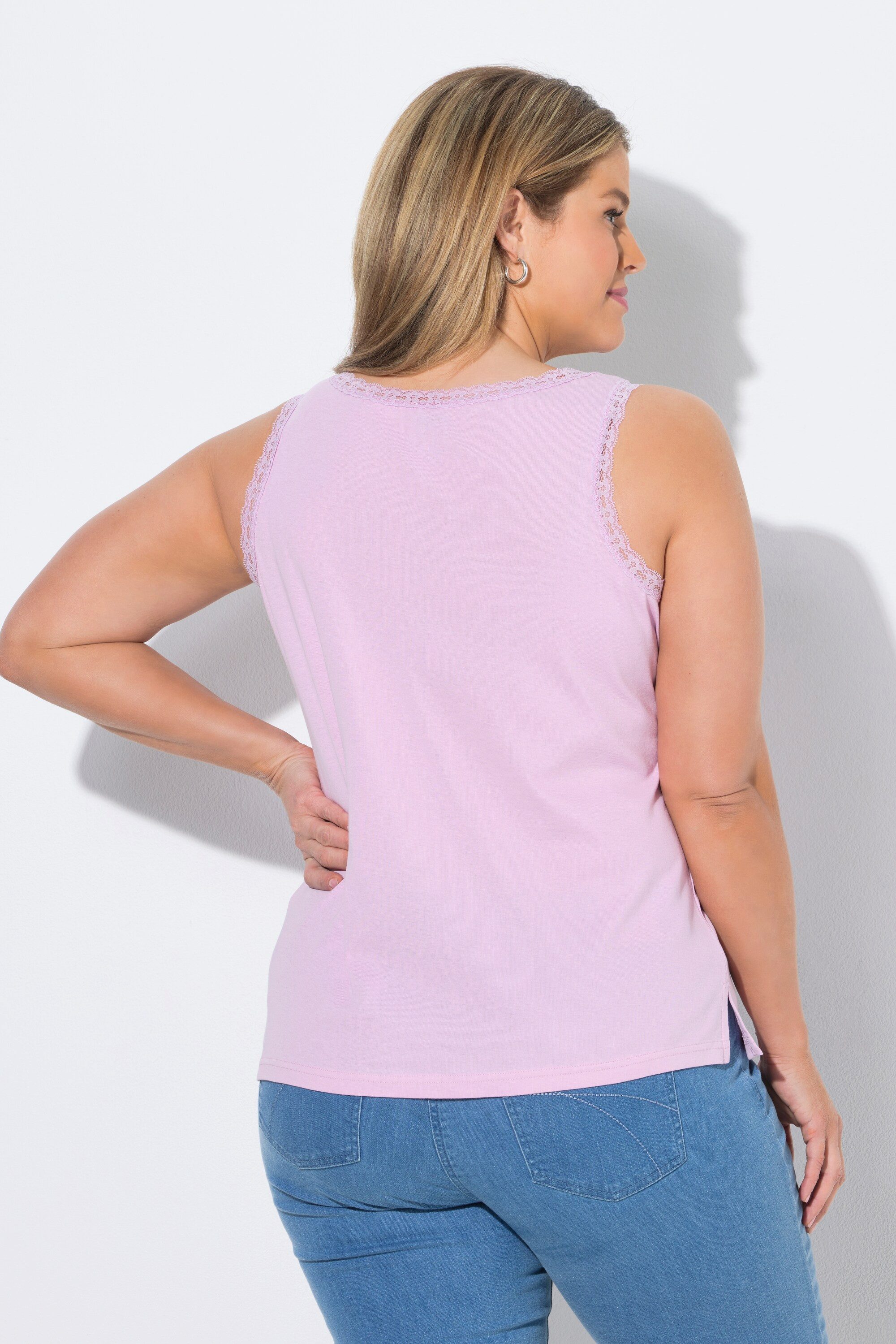 Ulla Popken Longtop Top Rippjersey Spitze Rundhals ärmellos