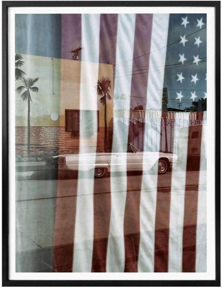 (1 Wandbild, Bild, Amerika Autos Poster, Wall-Art Wandposter Reflection St), USA, Flagge Poster