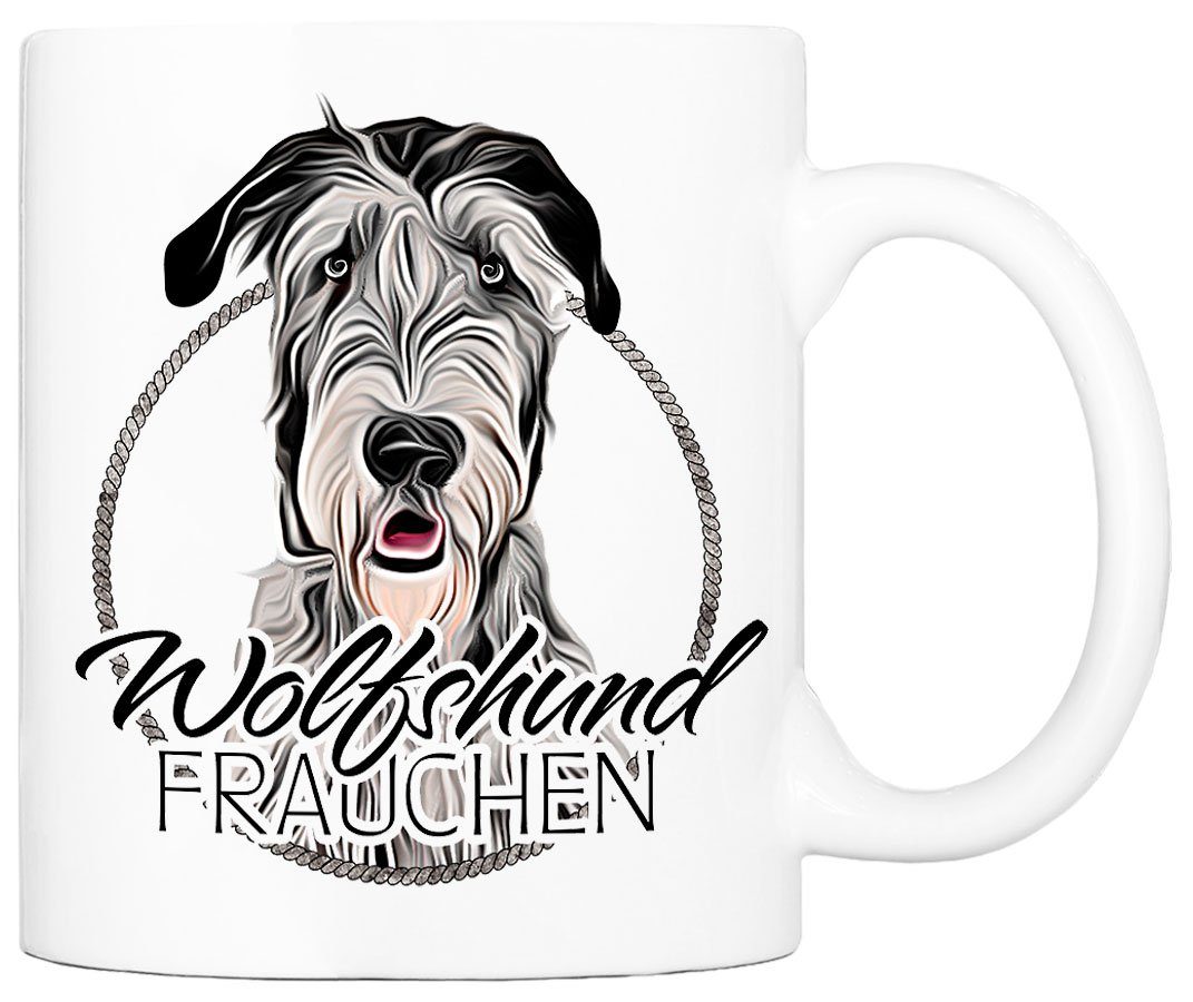 Cadouri Tasse WOLFSHUND FRAUCHEN - Kaffeetasse für Hundefreunde, Keramik, mit Hunderasse, beidseitig bedruckt, handgefertigt, Geschenk, 330 ml
