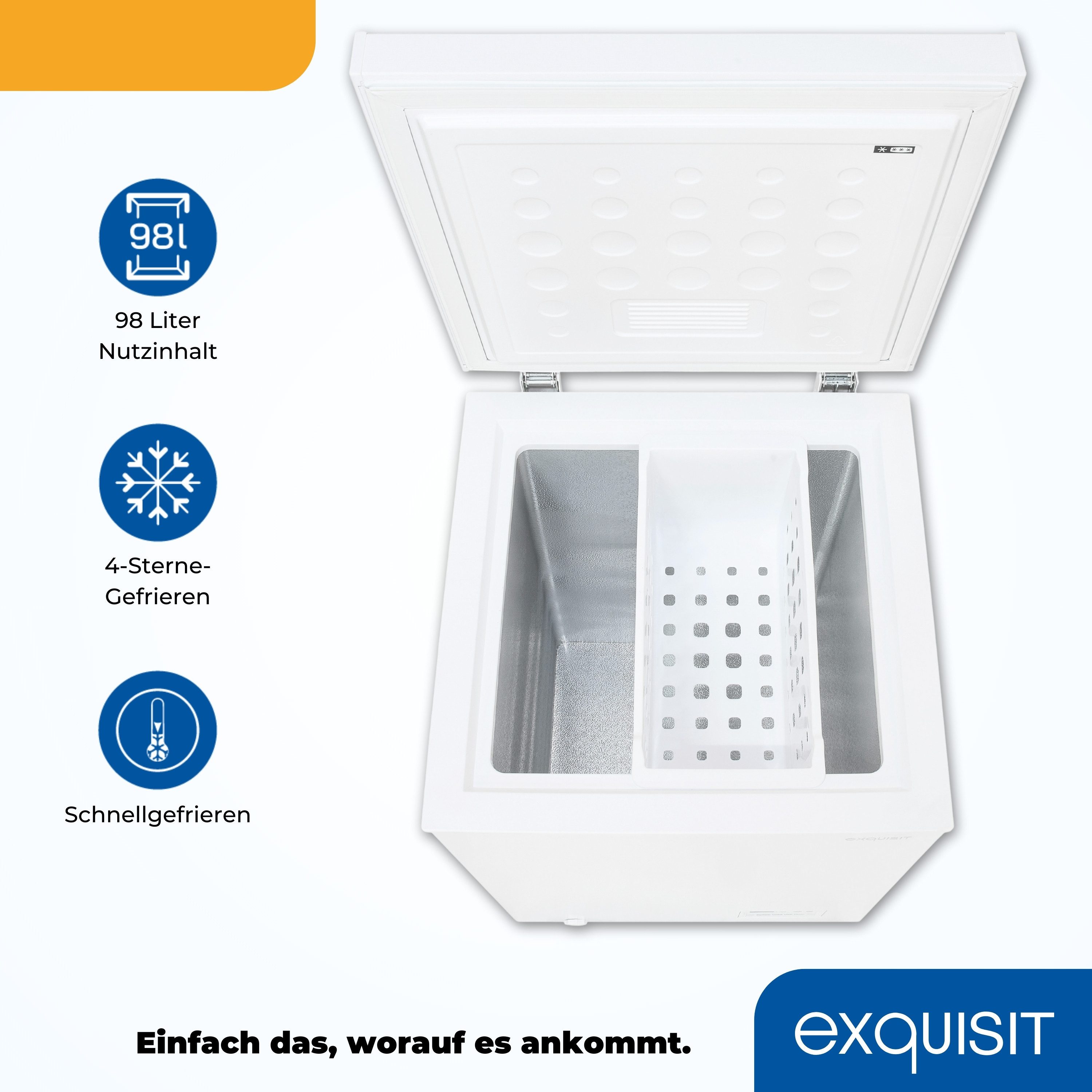 exquisit Gefriertruhe GT101-E-040E, 45.5 cm breit, 98 l, 4-Sterne-Gefriertruhe, Toplader, Temperaturanzeige, Temperaturregelung