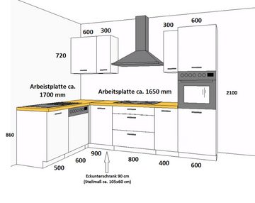Küchen-Preisbombe Winkelküche STILO 170x285 cm Küche Küchenzeile Küchenblock Eckküche Weiss Landhaus