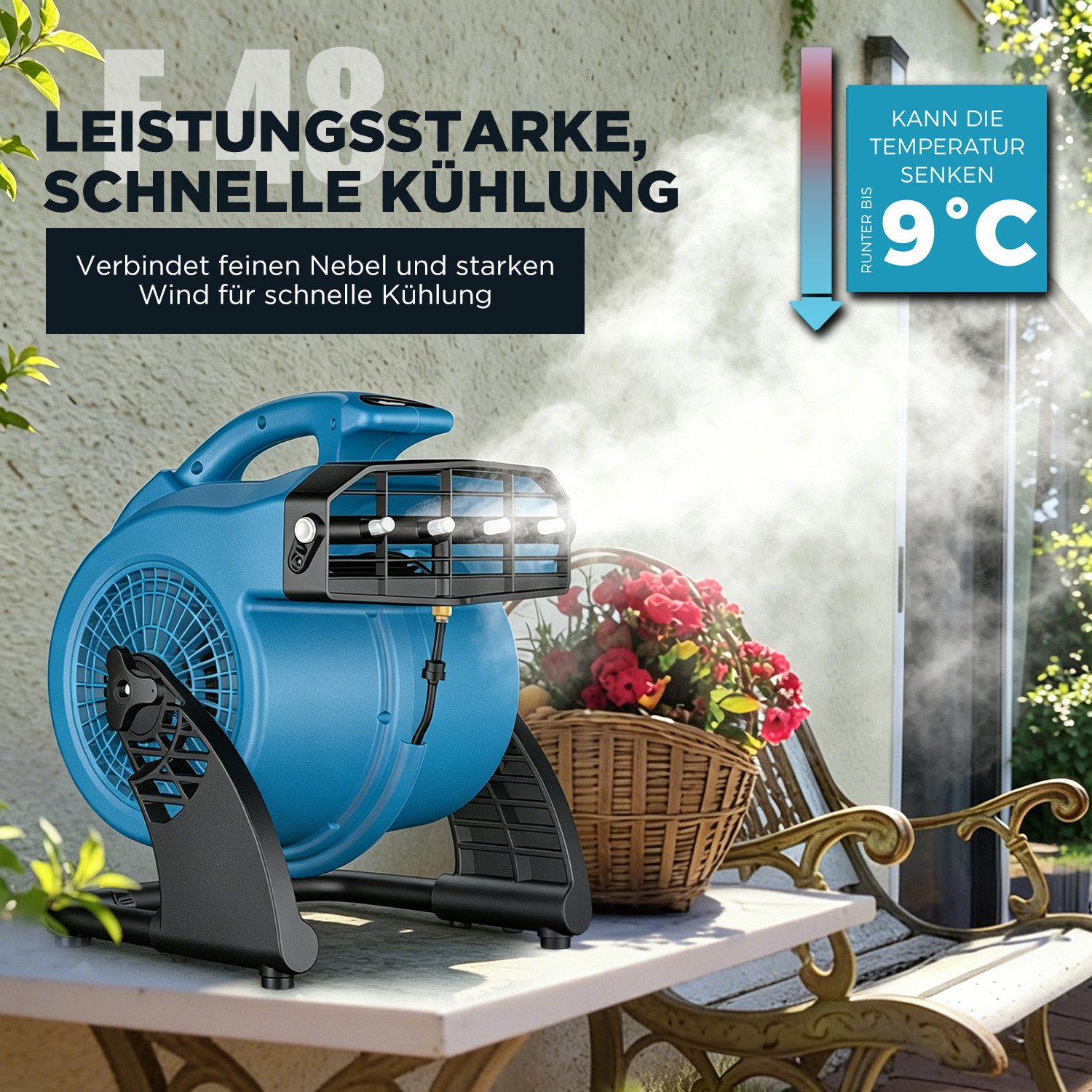 XPOWER Ventilatorkombigerät Mobiler Wassertank mit tragbarem Vernebelungsventilator-Set, Außenbereichskühlung, robust, leistungsstark, hohe Luftgeschwindigkeit