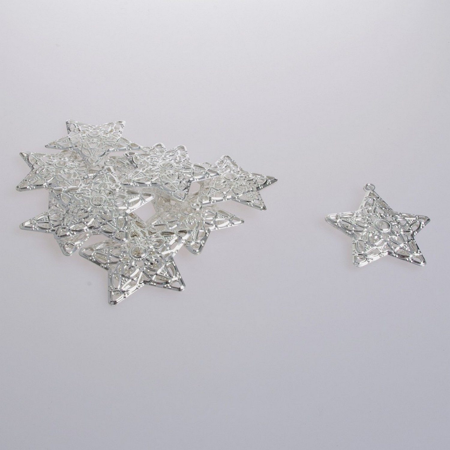 Deko AS Christbaumschmuck Metallsterne zum Hängen - silber - 6 cm - 12 Stück - 92016 10, strapazierfähig