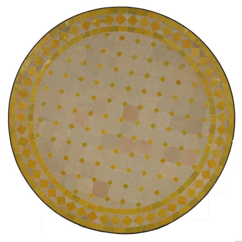 Casa Moro Gartentisch Marokkanischer Mosaiktisch Ø 60cm rund gelb Terrakotta mit Gestell (Kunsthandwerk aus Marrakesch), Mosaik-Beistelltisch Bistrotisch Boho Balkontisch, MT2030, handmade
