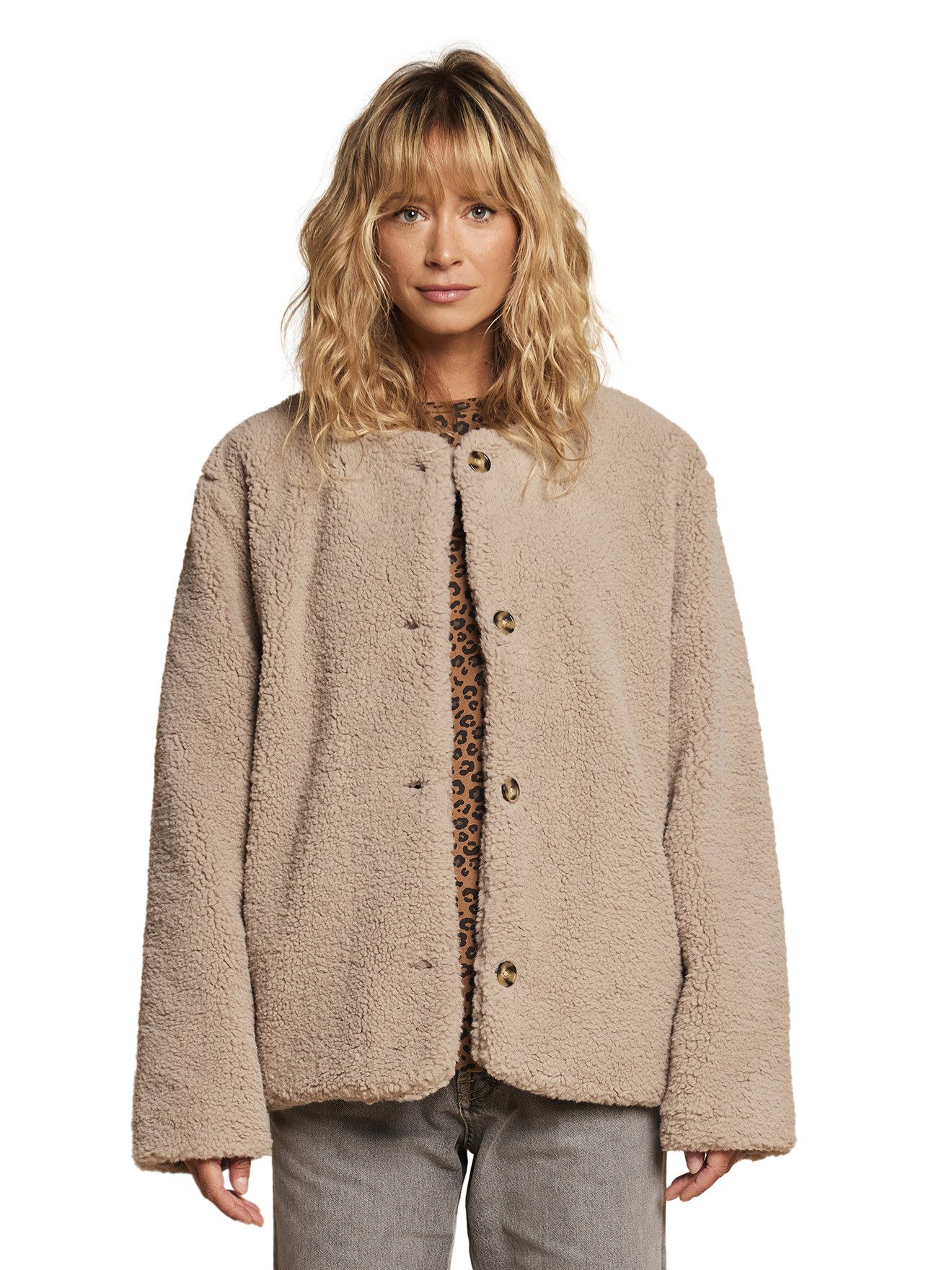 Envie de Fraise Umstandsmantel Umstandsjacke mit Teddyfleece Mama-Tochter-Capsule Leo-Print, Hornimitat-Knoepfen