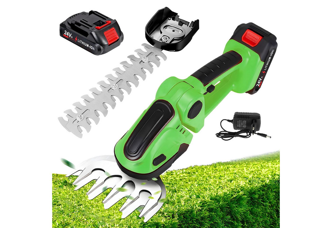 AKKEE Akku-Gras- und Strauchscherenset Akku-Grasschere mit Akku und Ladegerät, Schnittlänge 160 mm