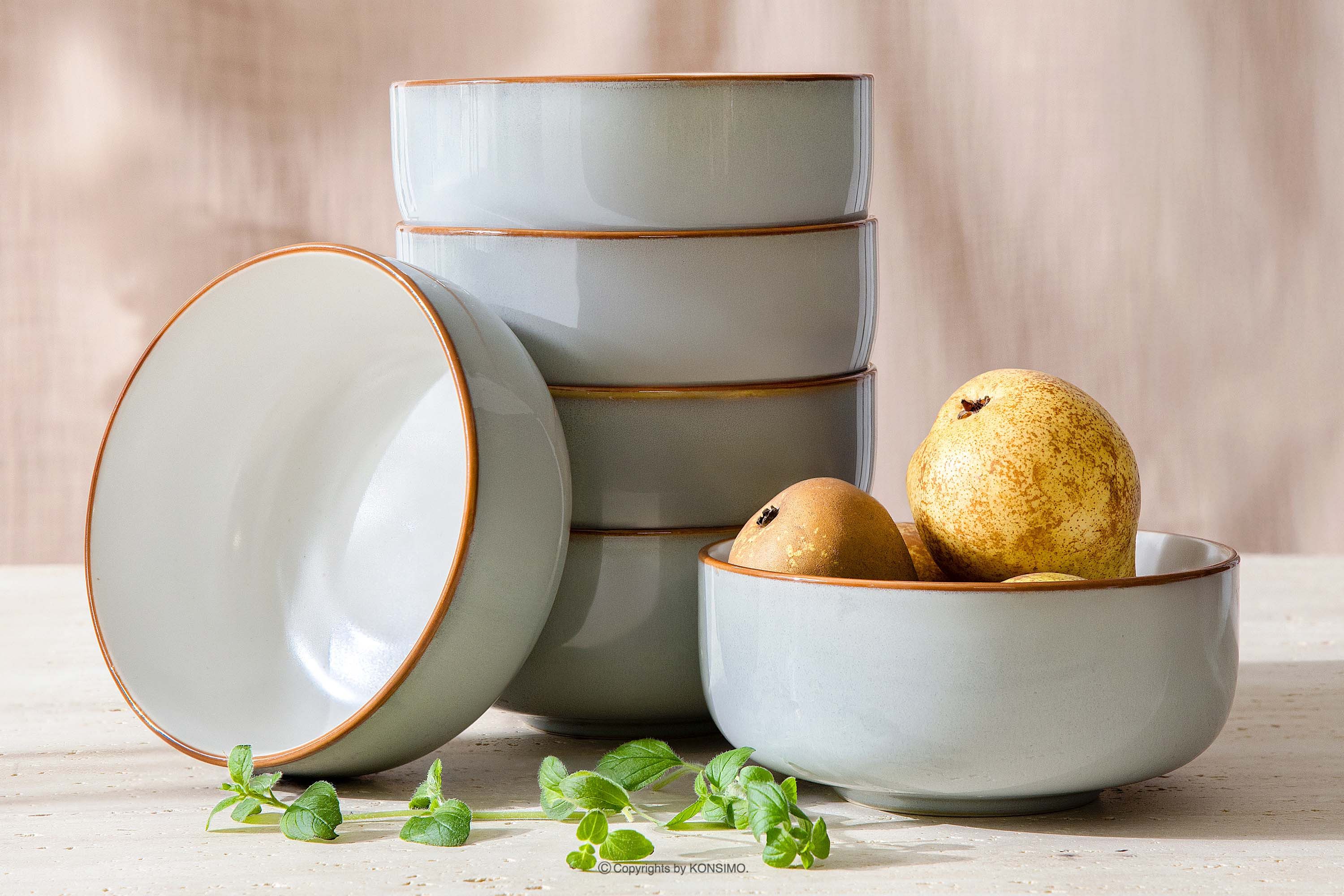 Ritzenhoff & Breker Servierschale RITZENHOFF & BREKER PORTOFINO Salatschüssel-Set, KONSIMO, Steinzeug, (6-tlg), jedes Stück ein Unikat, spülmaschinengeeignet, mikrowellengeeignet