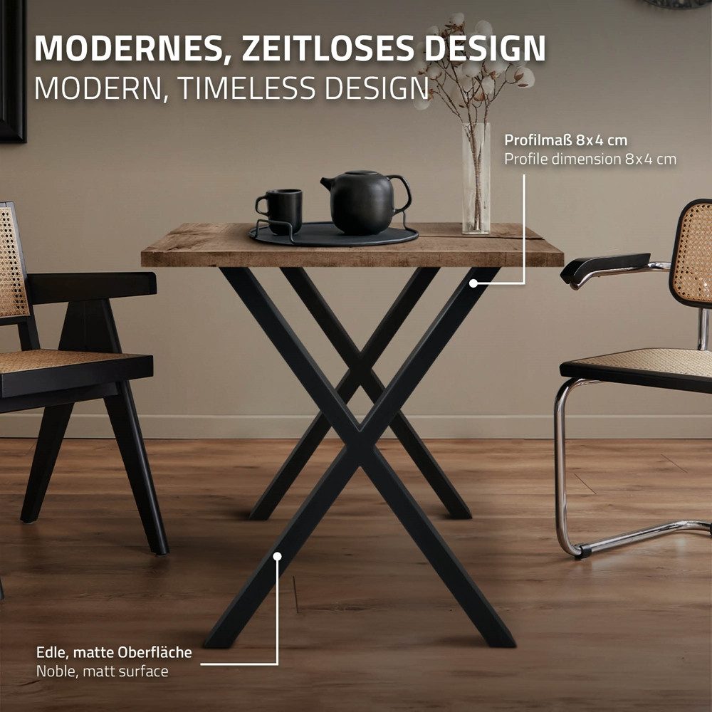 ECD Germany Tischbein 2x Tischbeine X-Design aus pulverbeschichtetem Stahl Industriedesign, Tischgestell Kreuzgestell 60x72 cm Metall Tischkufen Möbelfüße – Bild 4 von 5