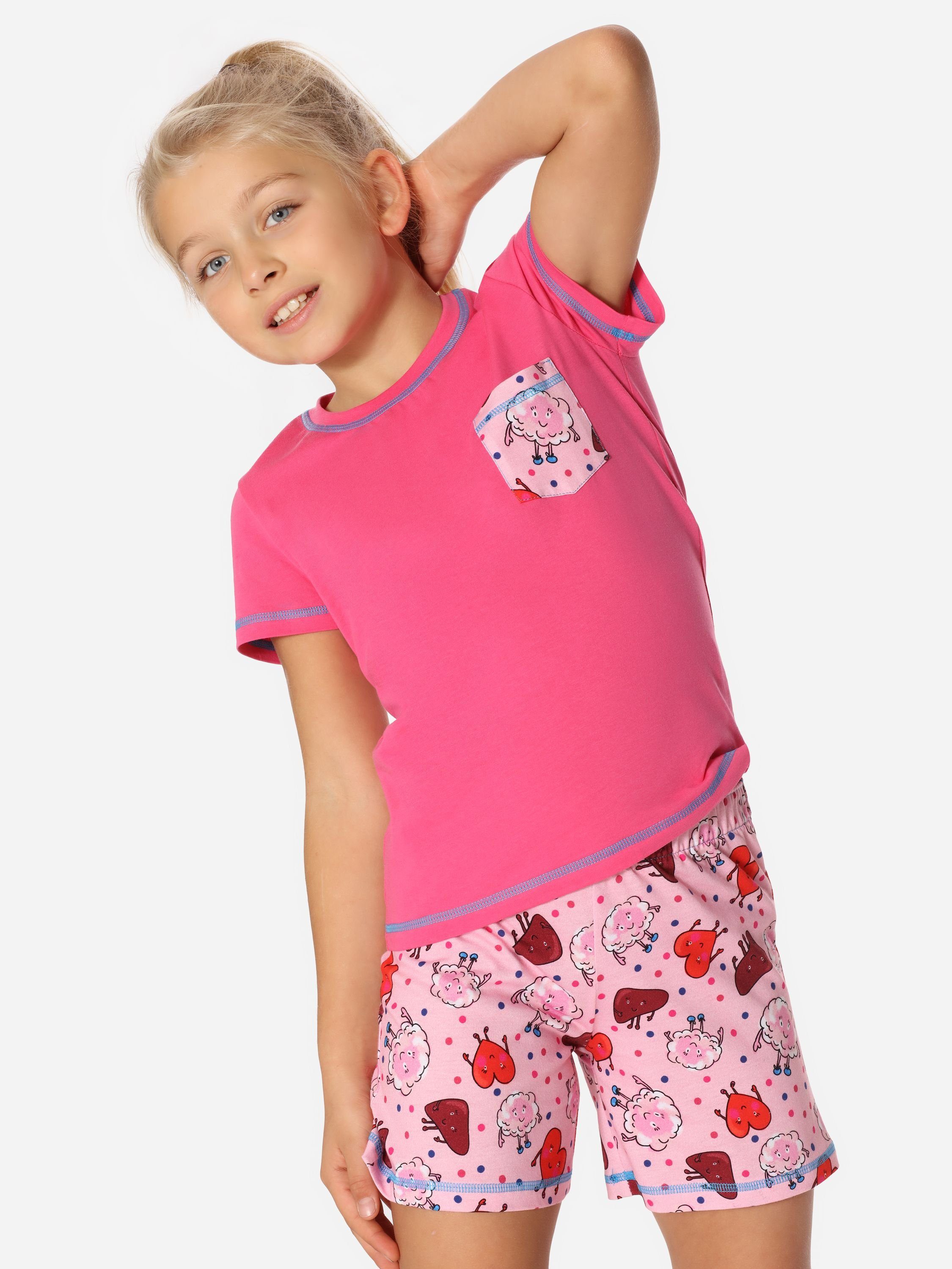 Merry MS10-292 Set Schlafanzüge Rosa/Glücklich/Körper Mädchen aus Style Schlafanzug Pyjama Kurz Baumwolle