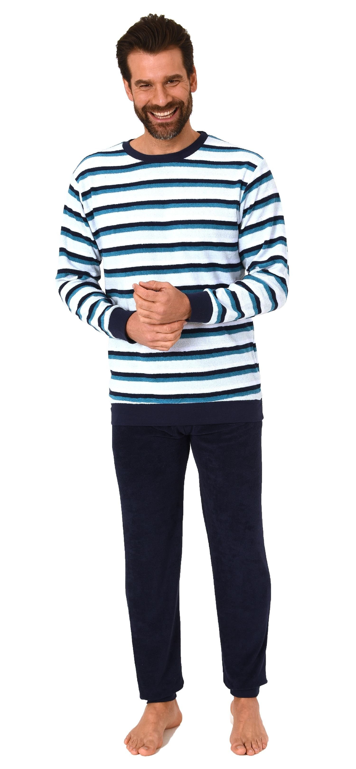 Normann Pyjama Herren Frottee Schlafanzug mit Bündchen in Streifenoptik - 2 günstig online kaufen