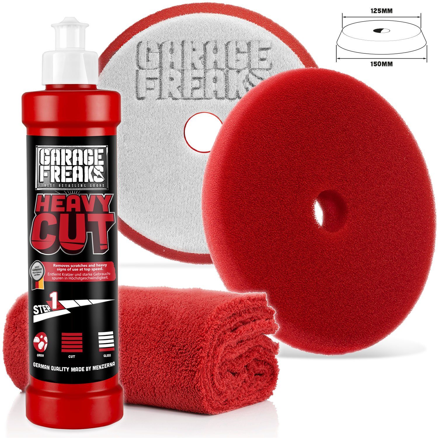 Garage Freaks Politur - Heavy Cut, Medium Cut, Finish Cut, Carnauba Versiegelung Autopolitur (3 St), Auto Polier Set