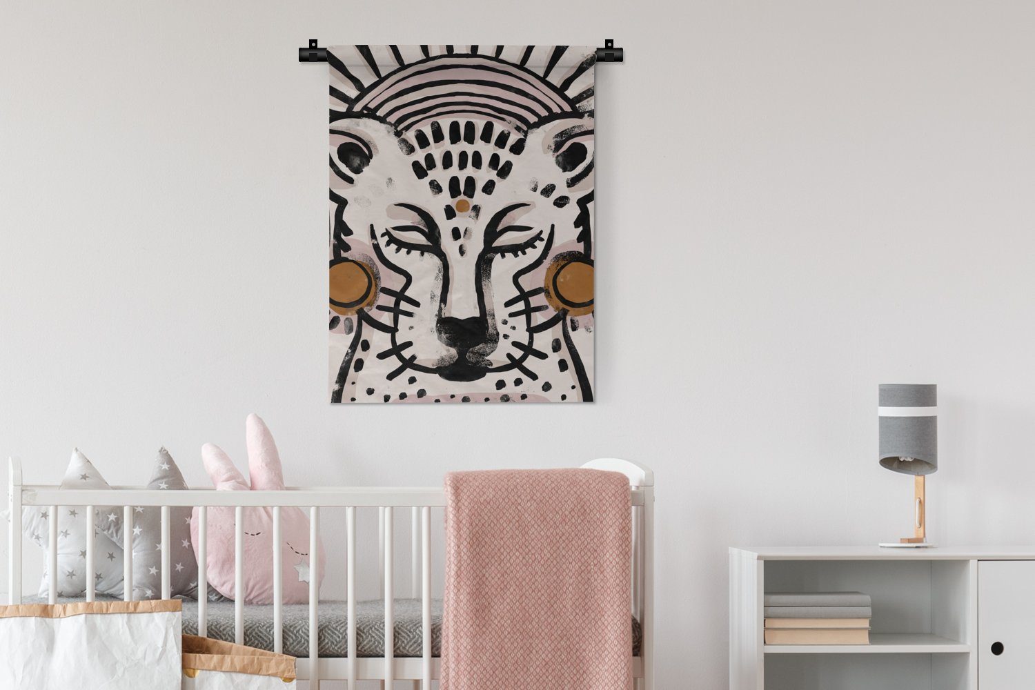 der Wohnzimmer, Tapisserie, - Deko für an Gemälde, Schlafzimmer Tiere - Weiß Tiger MuchoWow Wanddekoobjekt - Wand,