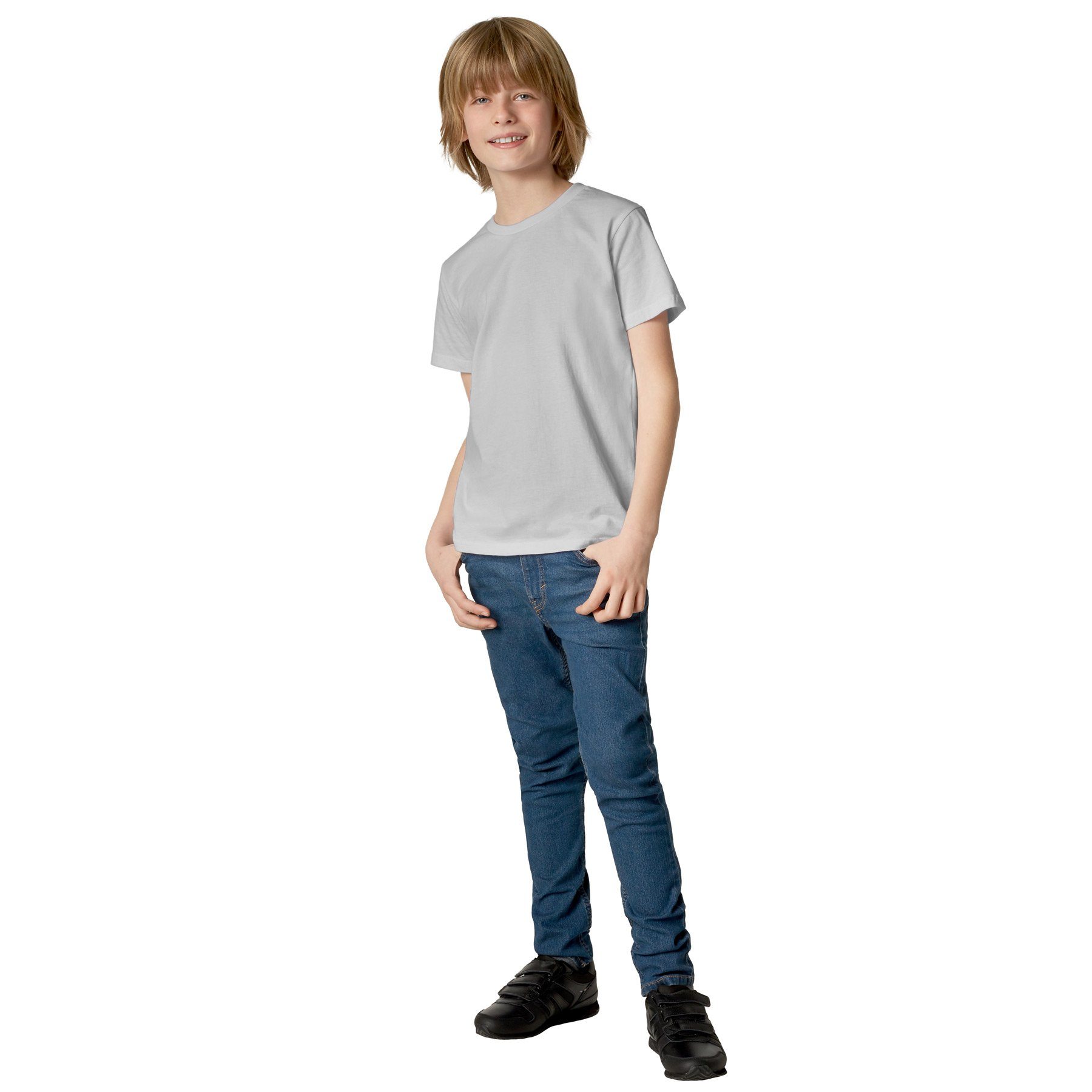 dressforfun T-Shirt Kurzarmtop, Für viele Outfits & Auftritte, Rundhals mit (Freizeitoberteil, Konfektionsgröße 104 (3-4 Jahre) in hellgrau) Einfarbiges T-Shirt für Kinder, Fester Stoff, hoher Tragekomfort