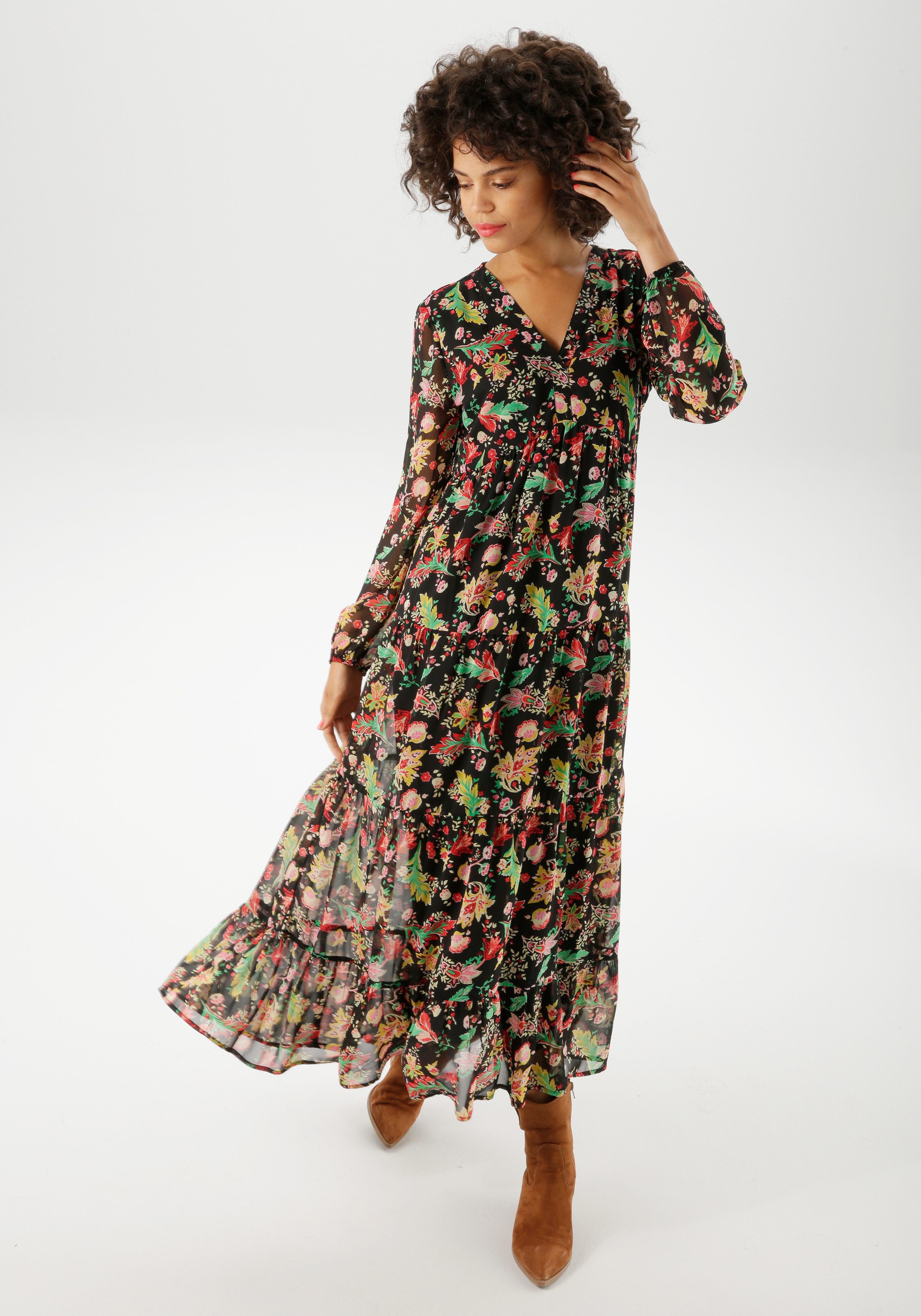 Aniston CASUAL Maxikleid mit farbenfrohem Blumendruck - jedes Teil ein Unik günstig online kaufen