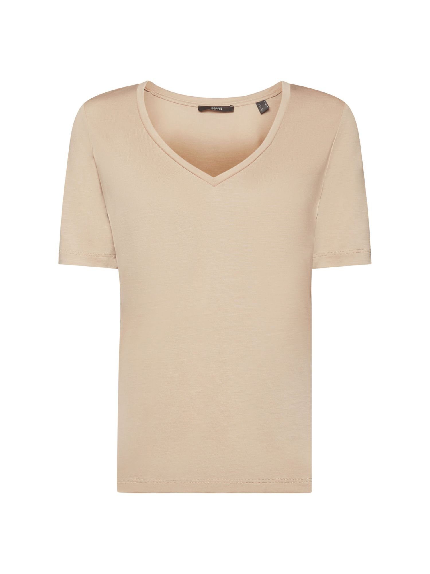 Esprit Collection T-Shirt T-Shirt mit V-Ausschnitt, TENCEL™ (1-tlg) LIGHT TAUPE