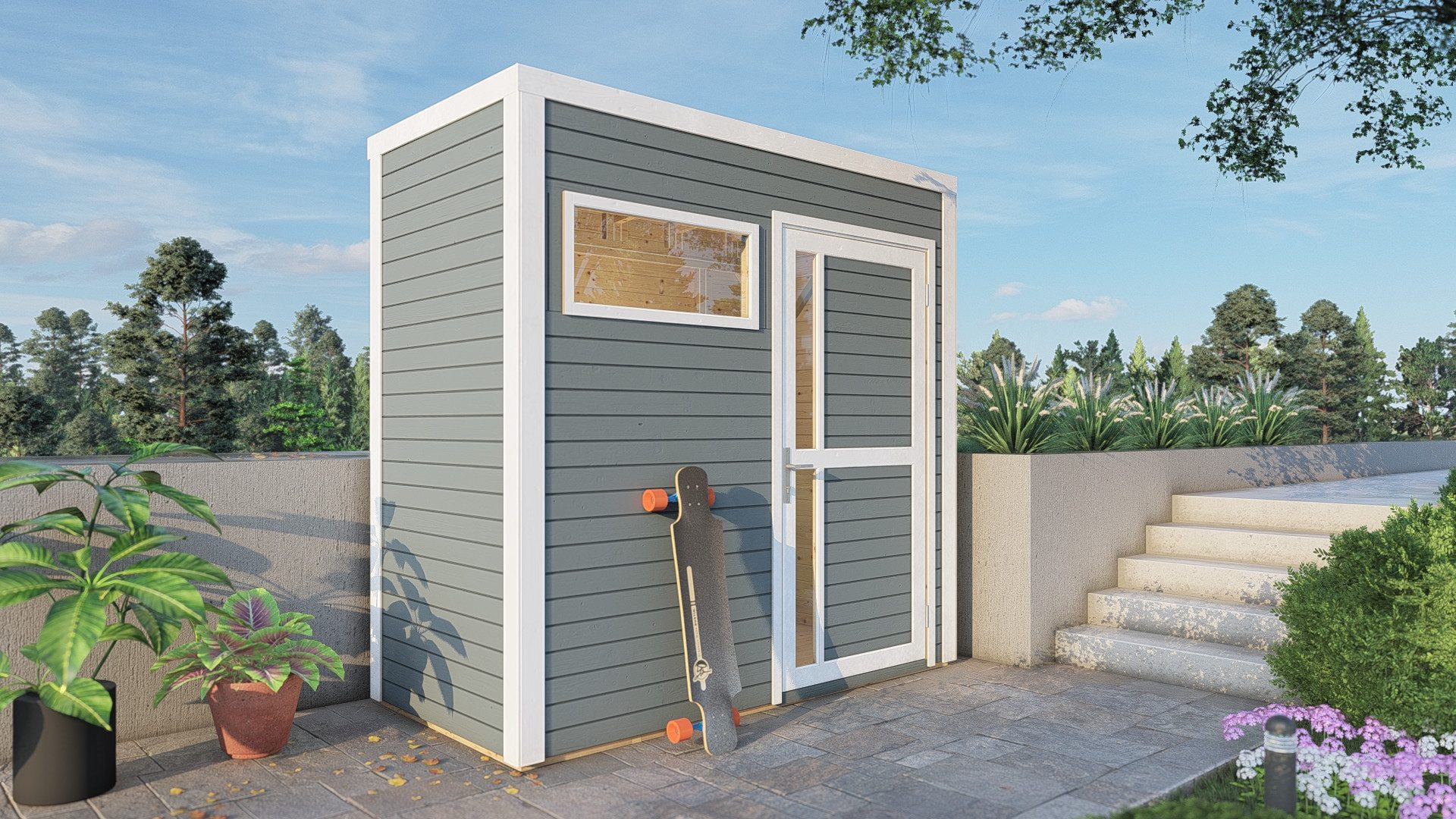 BERTILO Gerätehaus Cubus 1 hellgrau Holz Gartenhaus, Bausatz