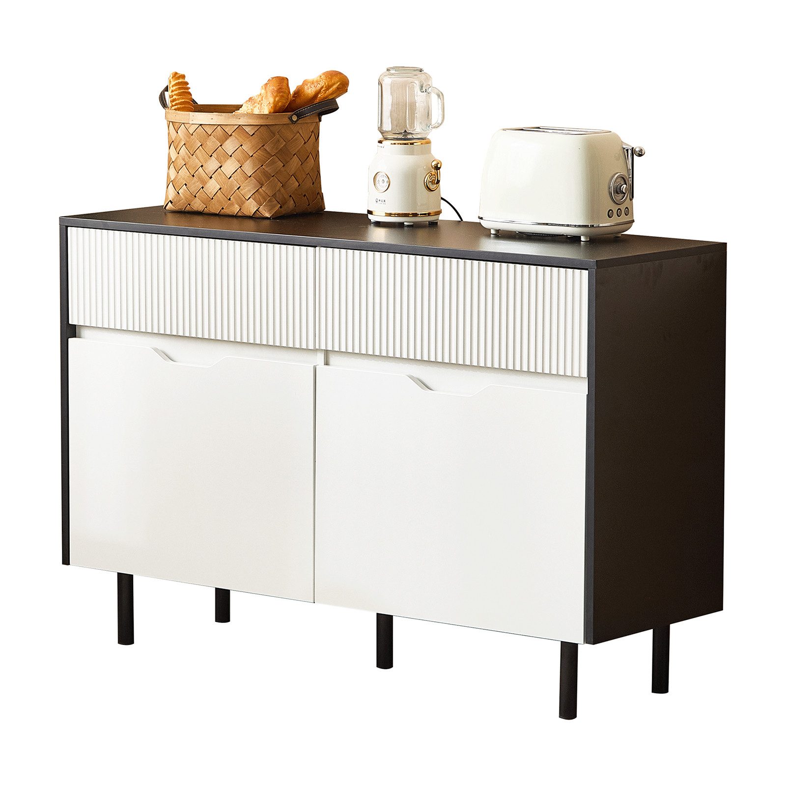 Sideboard mit 2 Türen und geriffelten Schubladen Beistellschrank 120x40x80 cm