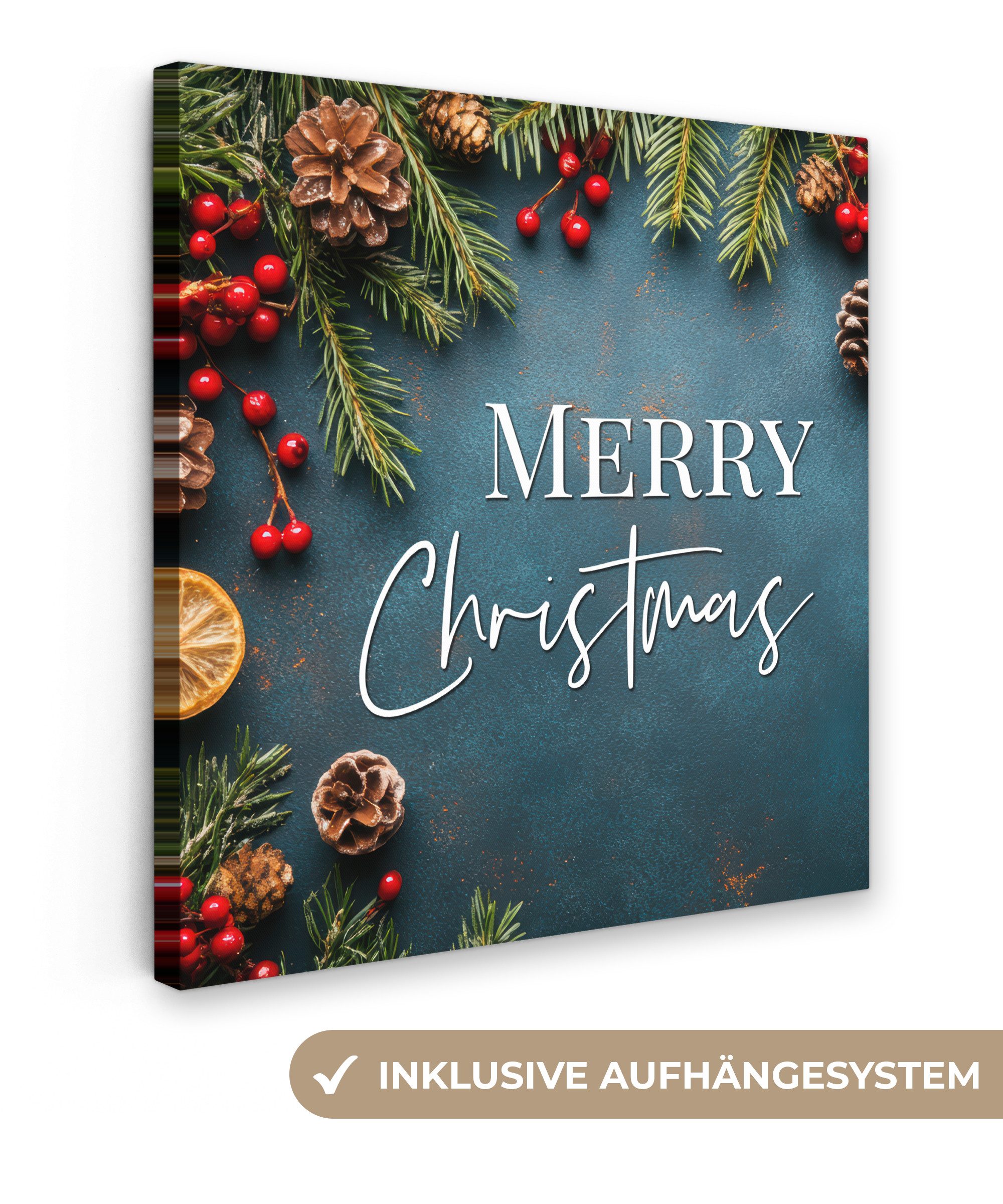 OneMillionCanvasses® Leinwandbild Frohe Weihnachten - Blau - Weihnachten - Winter, Fotodruck (1 St), Wandbild, Deko Schlafzimmer Wohnzimmer Flur 20x20 cm